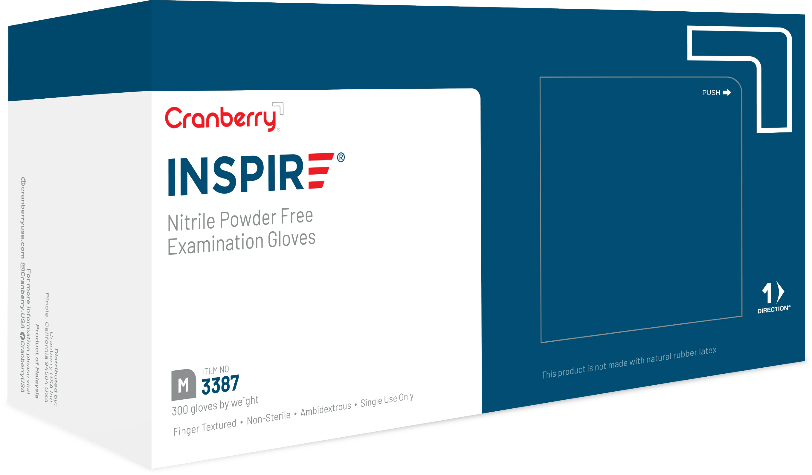 Cranberry Inspire Nitrile Exam Gloves, Powder-Free, Medium, Aegean Blue, 300/Box, CR3387