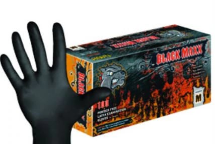 Black Maxx™ Latex Exam Gloves, Powder Free, Non-Sterile, Large, Black, 100/Box, BMX100L