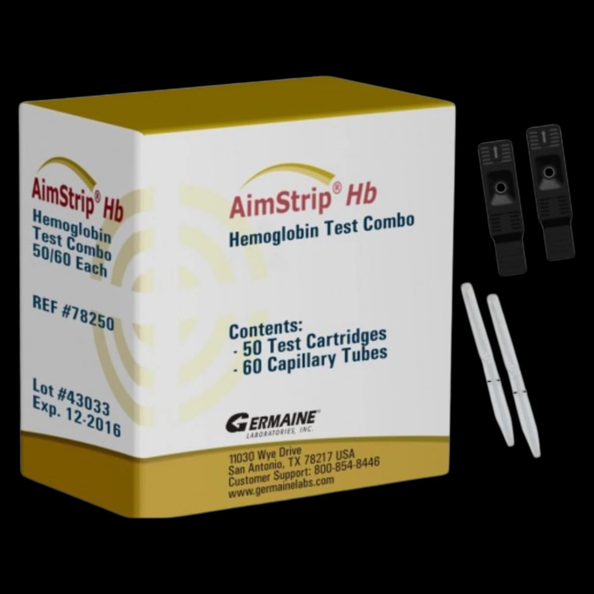 AimStrip Hemoglobin Test Combo, 50 Cartridges/60 Capillary Tubes/Code Chip, CLIA Waived, 1/St