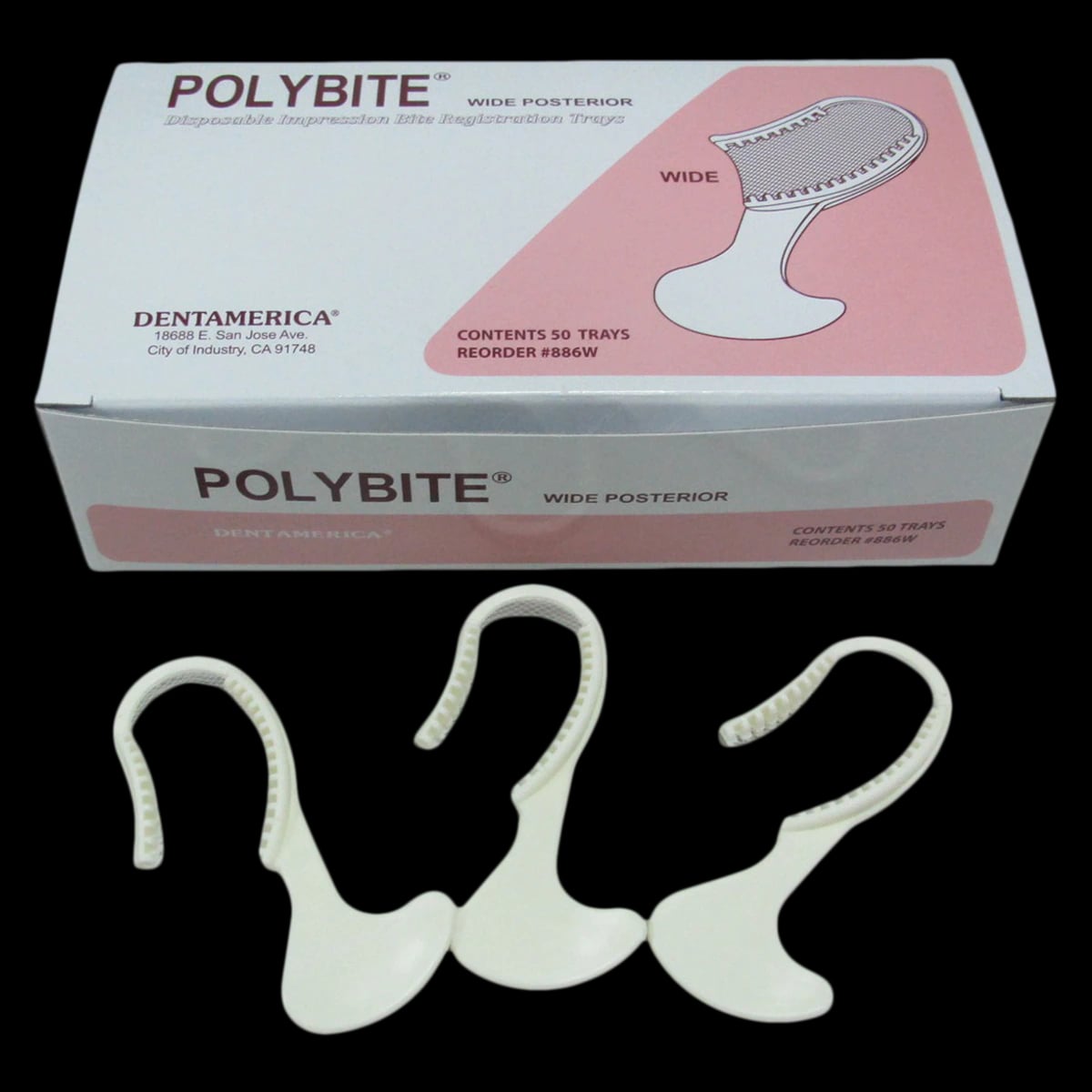 Dentamerica Polybite Disposable Bite Trays, Wide Posterior, 50/Box, #886W