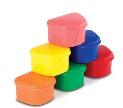 Palmero Denture Boxes, Assorted Colors (Blue, Yellow, Mauve, Beige), 3.75" x 2.5" x 2", 12/Box