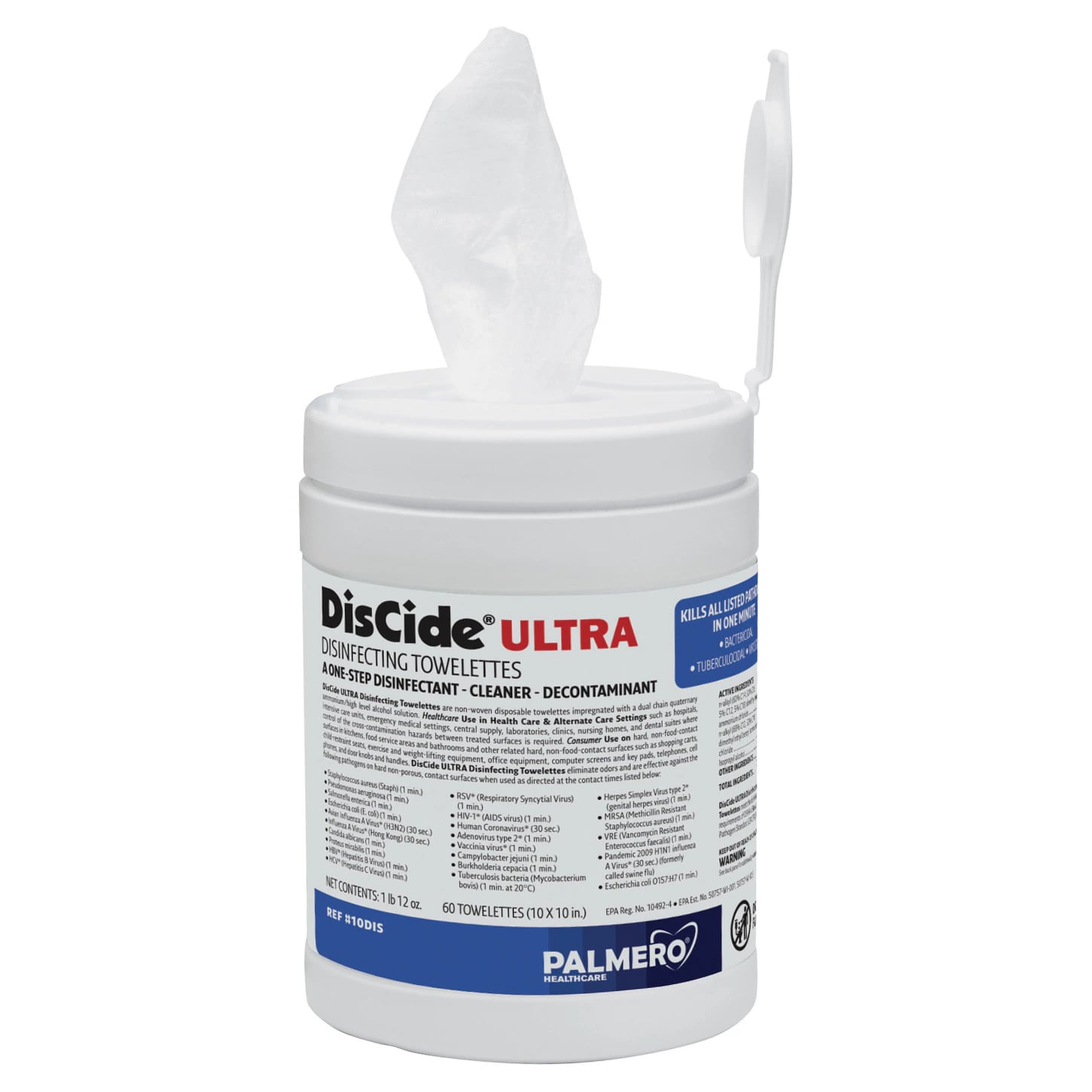 DisCide® ULTRA Disinfectant Towelettes, 10.5" x 10", 60/Canister, 10DISXL