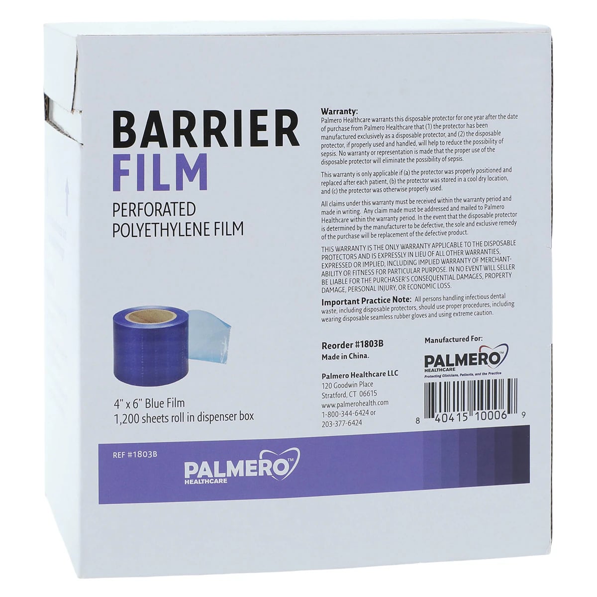 Protex Barrier Film, Blue, 4" x 6", 1200 Sheets/Roll, Dispenser Box, 1803B