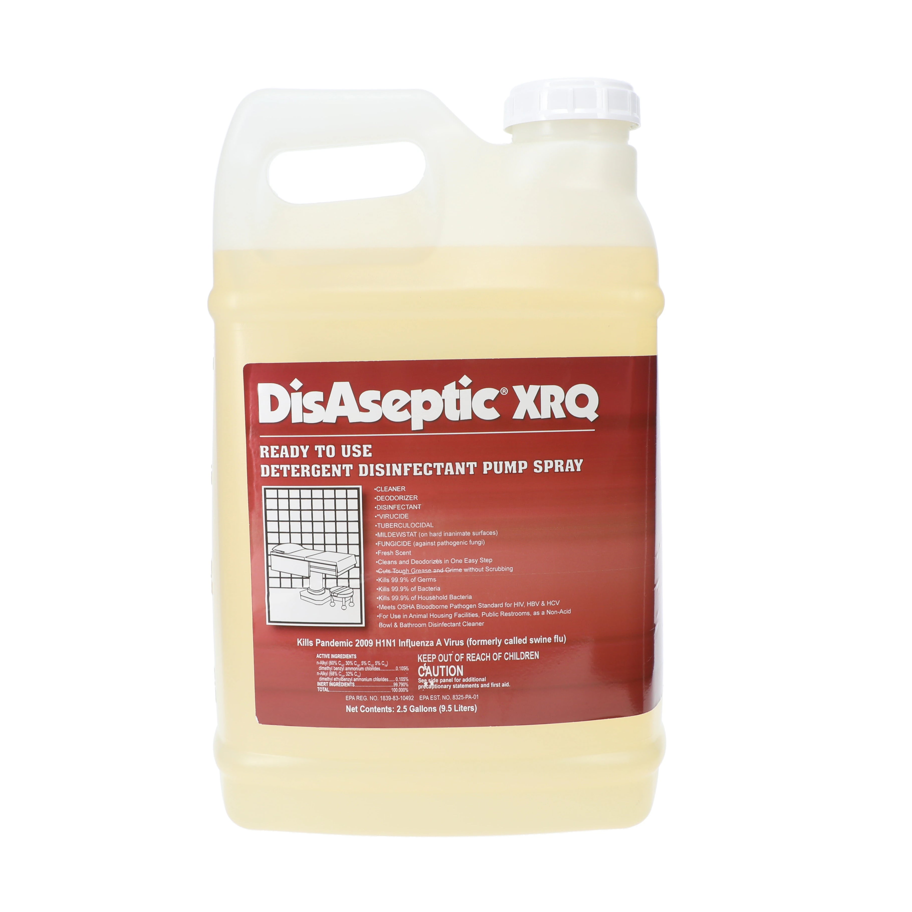 DisAseptic XRQ Disinfectant/Cleaner, Quaternary Ammonium-Based, Case of 2 x 2.5 Gallon Bottles with Spigot, EPA List N Approved