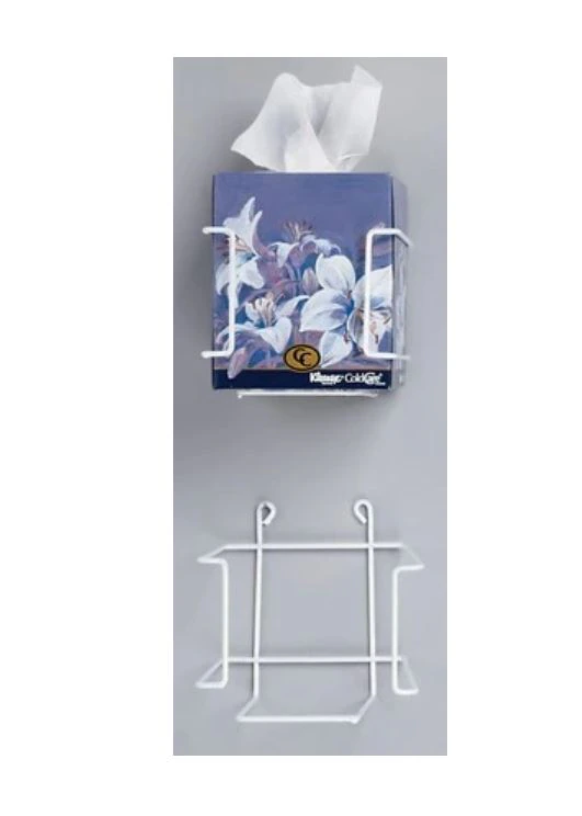 Hold-It Square Tissue Box Holder, White Plastic, 5" x 5" x 4.25", Mountable, Palmero