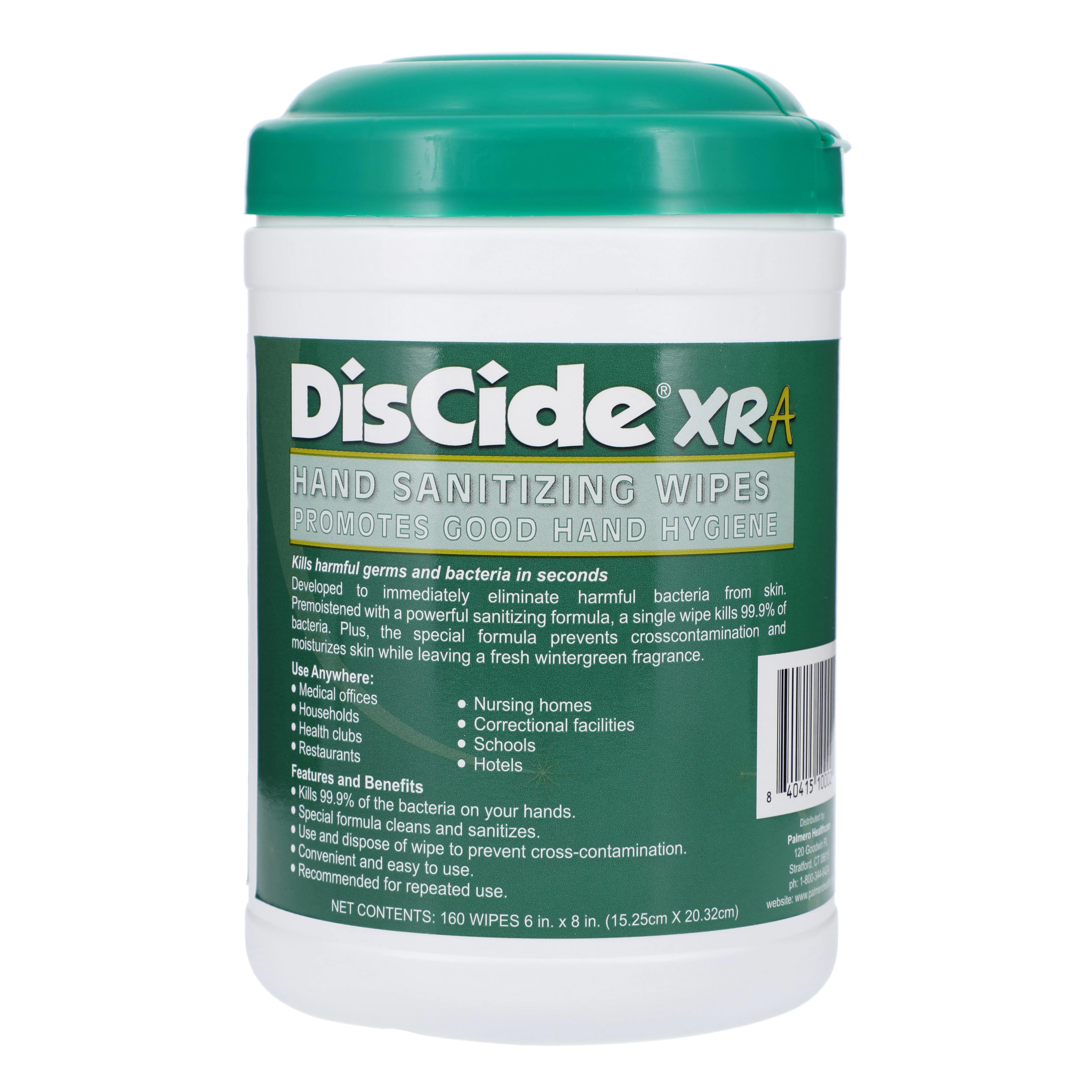 DisCide XRA Hand Sanitizing Wipes, 6" x 8", Wintergreen, 160 Towelettes/Canister, 3500