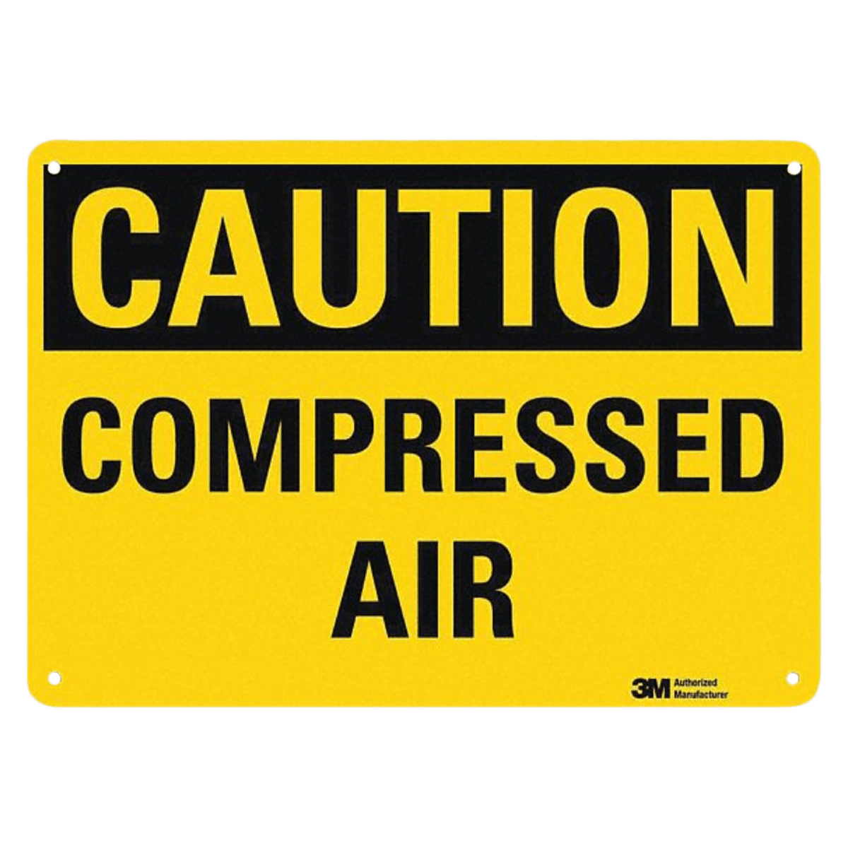 Caution Compressed Air Sign, Yellow/Black Plastic with Mounting Holes, Each