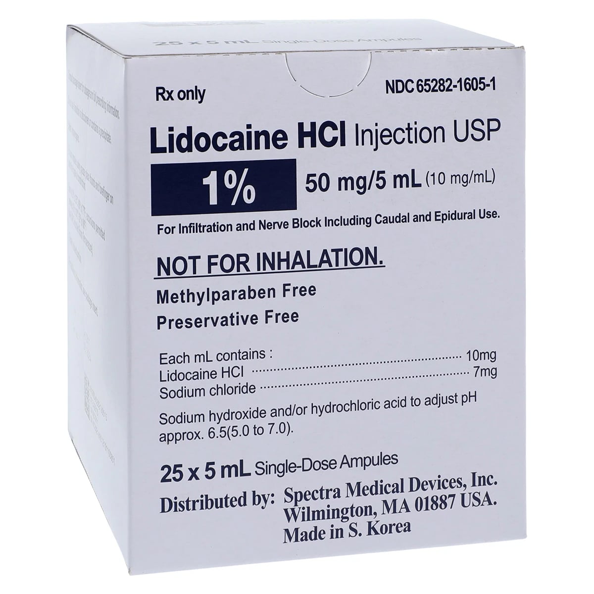 Lidocaine HCl Injection 1% Preservative Free Ampule 5mL, 25/Package