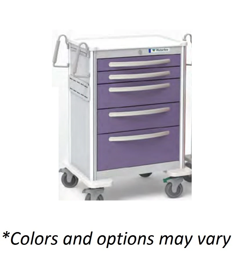 Waterloo Healthcare Unicart Cast Cart, Tall, Aluminum, 5-Drawer, 5" Caster, Key Lock