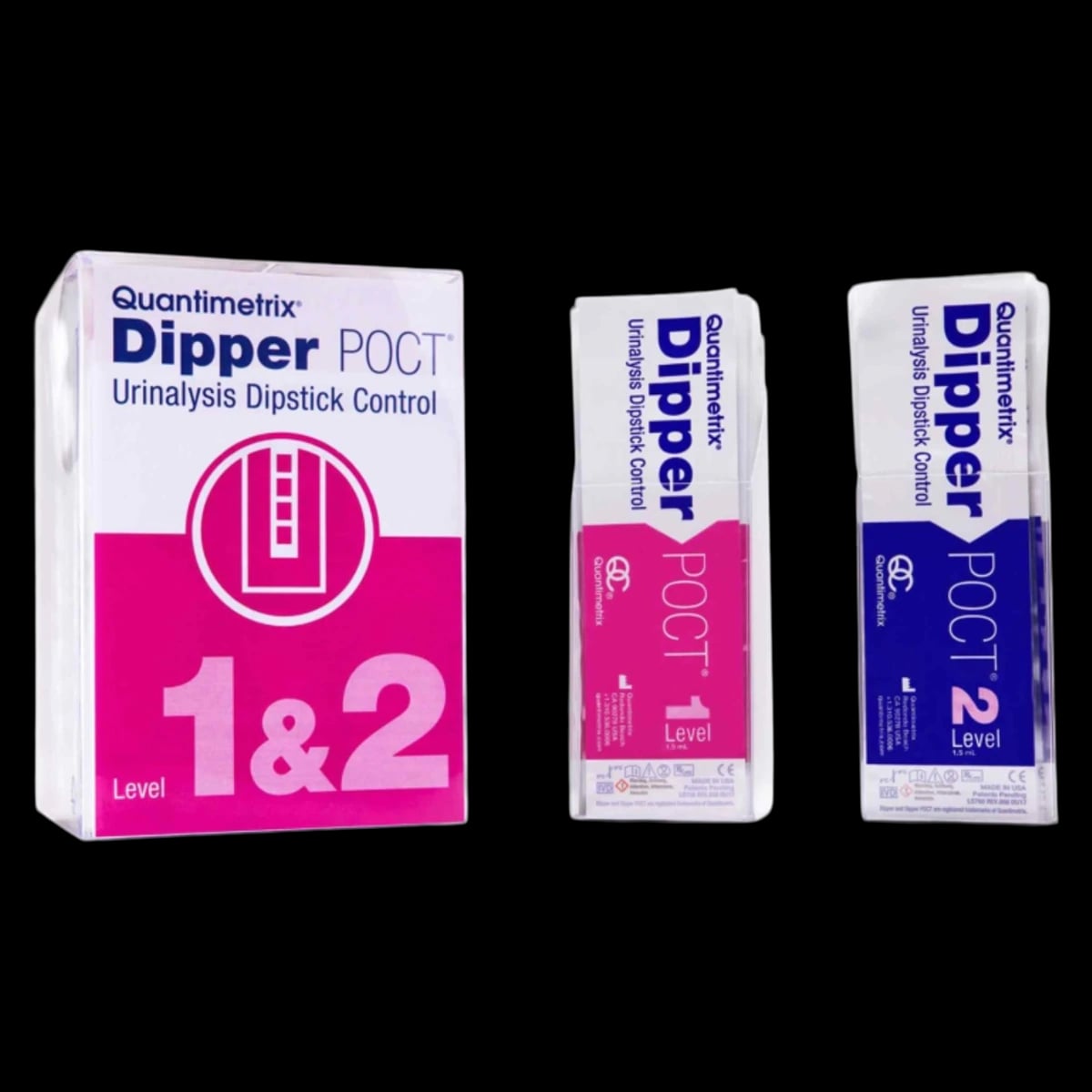 Quantimetrix Dipper POCT Urinalysis Dipstick Control, Level 1 & 2, 62 x 1.5 mL Pouches, 62/Package