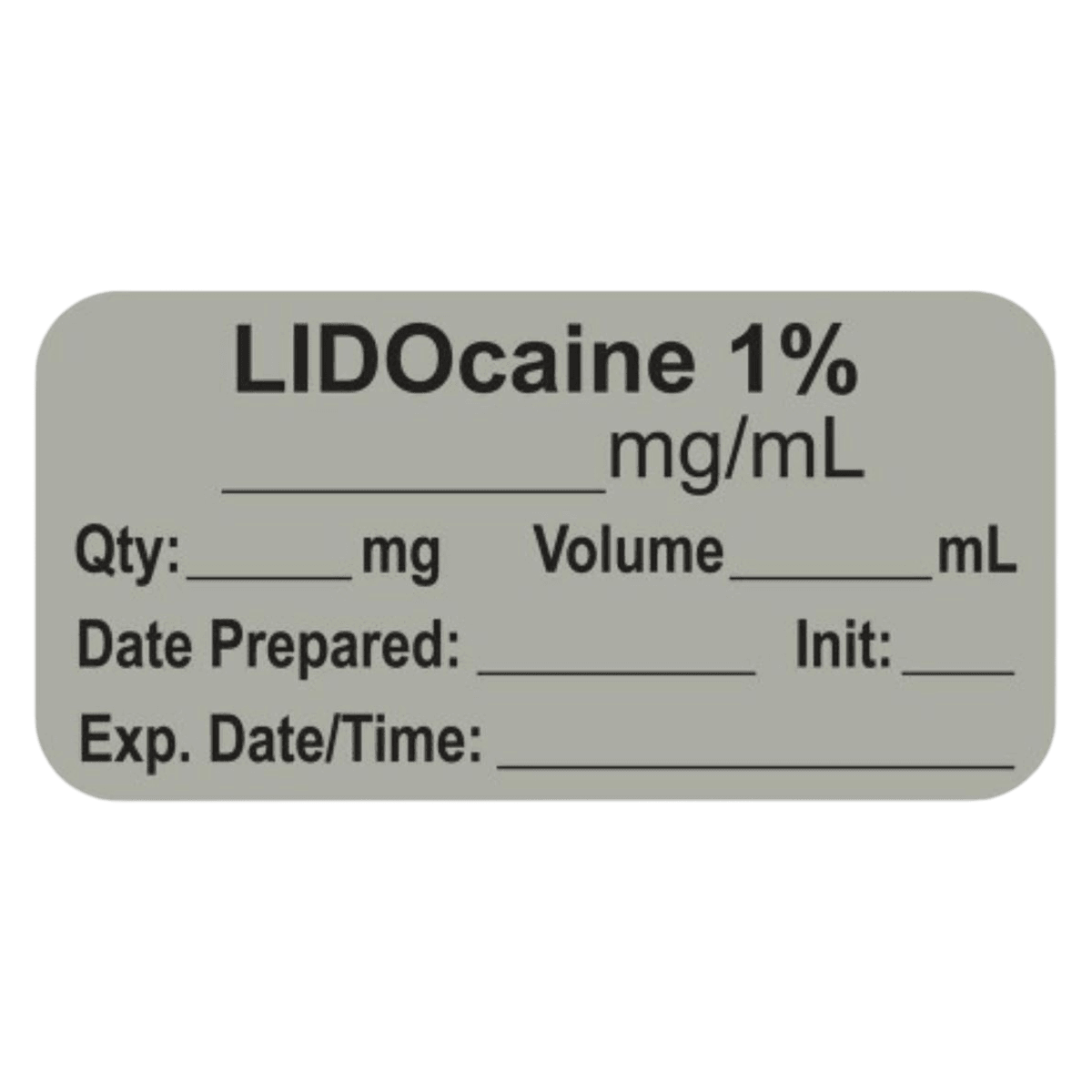 Anesthesia Label ExpDTI Lidocaine 1% mg/ml Permanent Gray Paper 1-1/2x3/4" 500/Rl