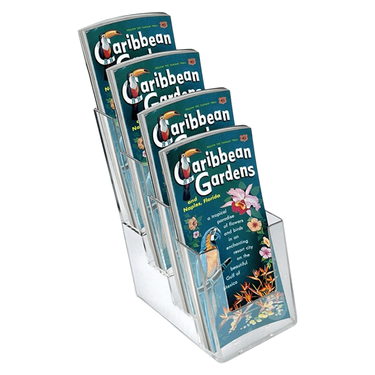 Azar Displays 4-Tier 4-Pocket Plastic Trifold Brochure Holder, Clear, 10 x 4.25 x 6 in