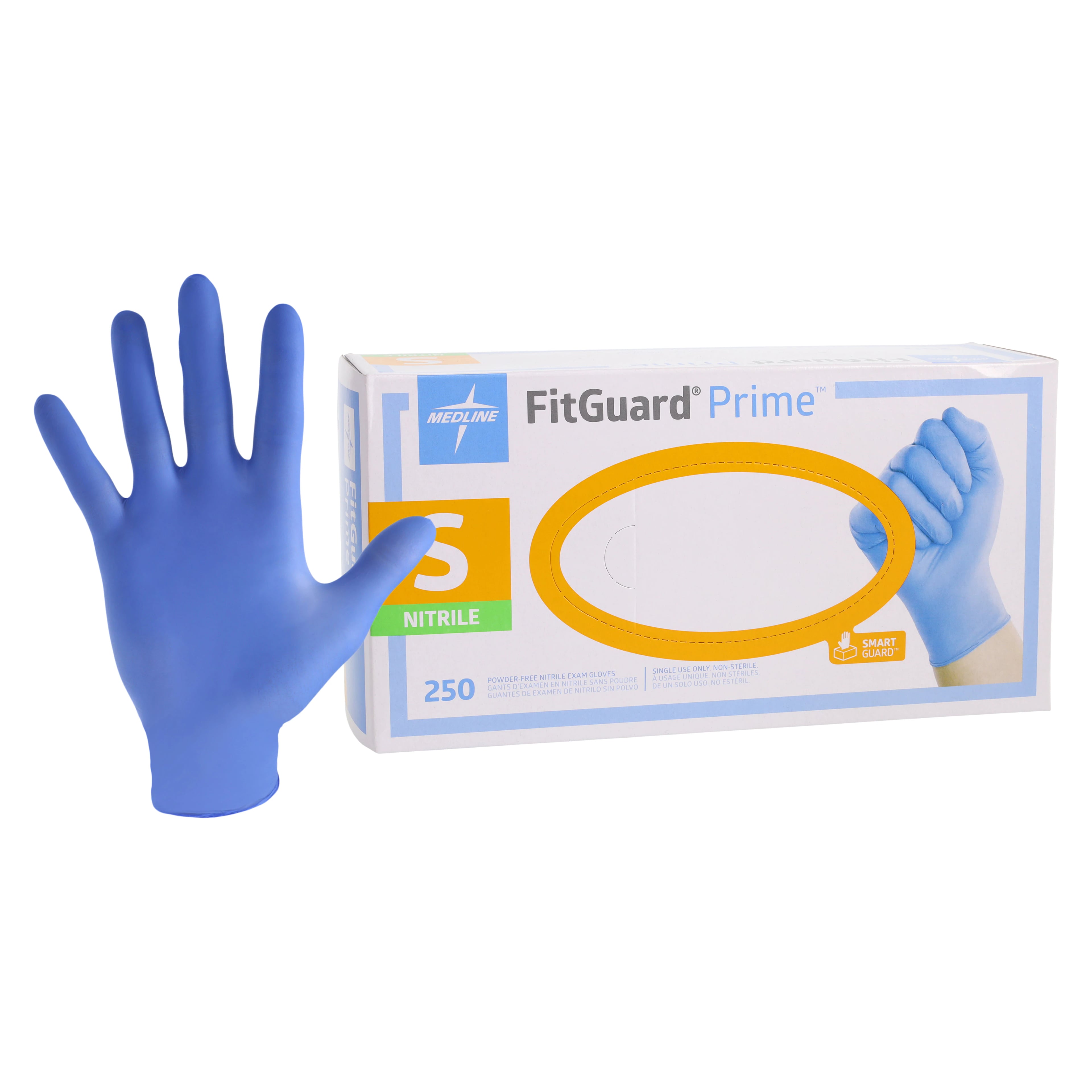 Medline Fitguard Prime Nitrile Exam Gloves, Small, Violet Blue, Powder-Free, Non-Sterile, 250/Box, FG2301
