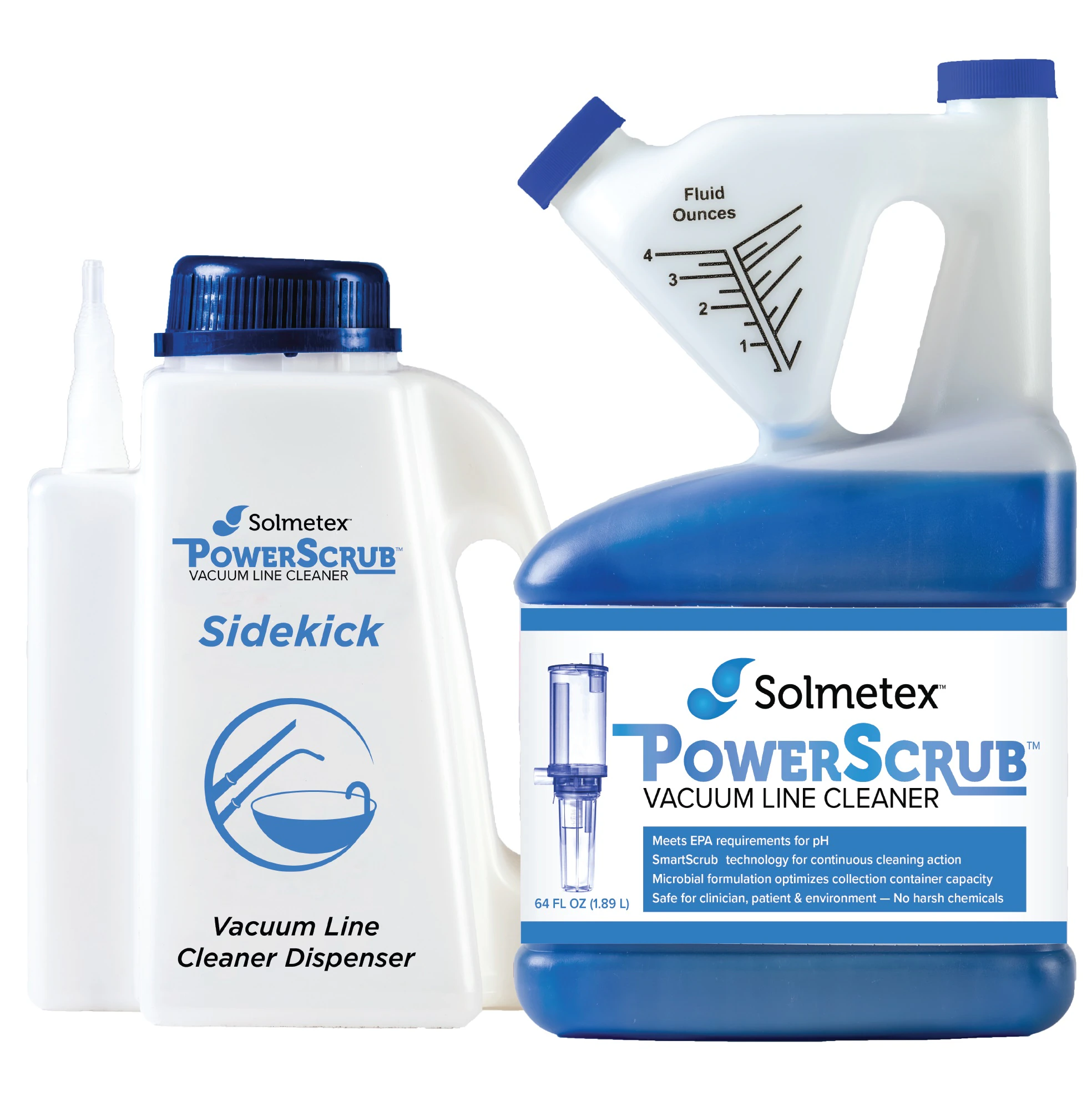 Solmetex PowerScrub Vacuum Line Cleaner Intro Kit, 64 oz Bottle with Sidekick Dispenser, PCS-VLIK