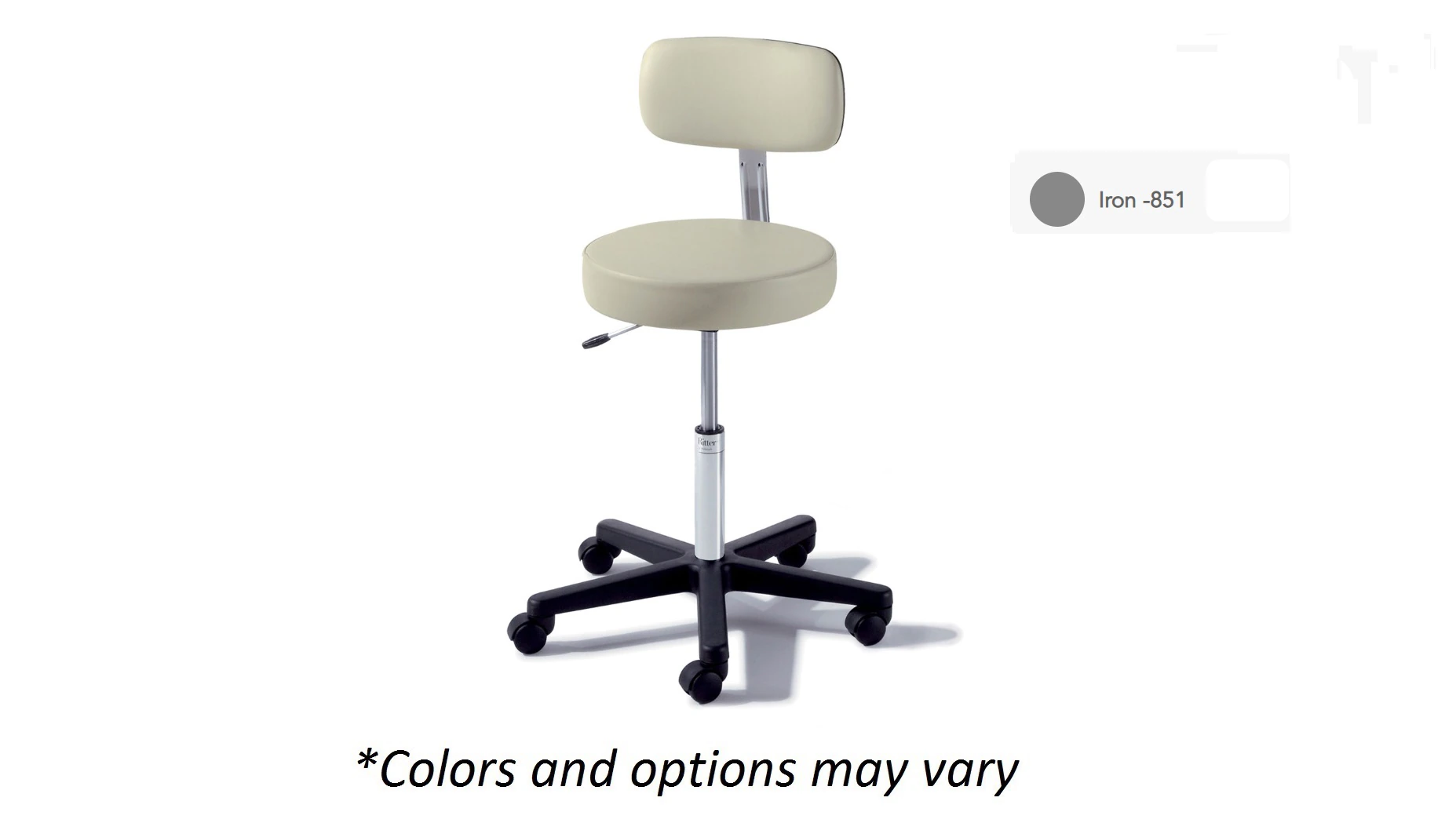 Midmark Airlift Pneumatic Exam Stool with Back, Iron Ore, 225 lb Capacity