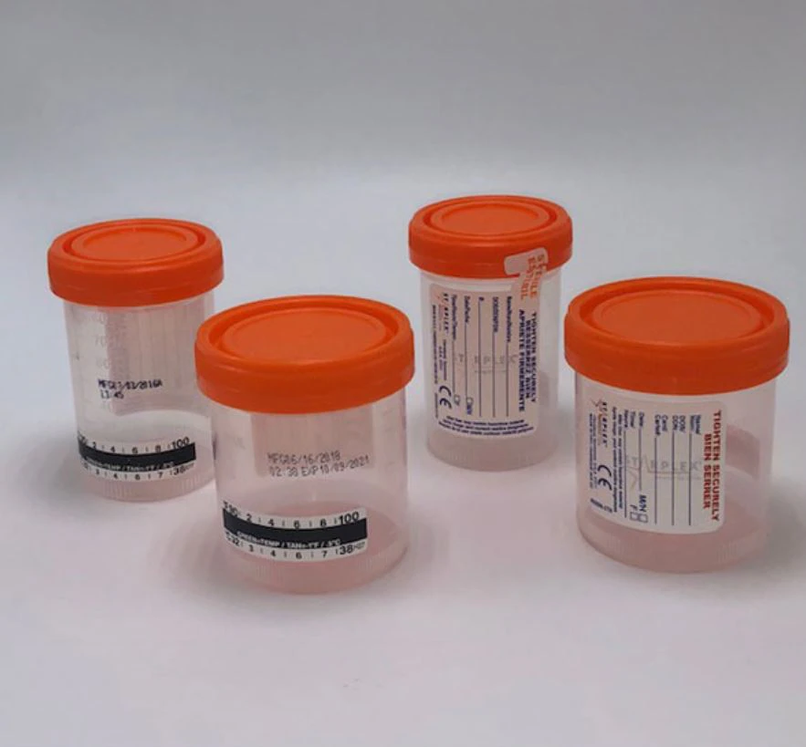 Starplex Scientific Specimen Container with Temperature Strip, 90mL, Sterile, Orange O-Ring Cap, Wide Mouth, 400/Case