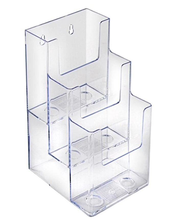 Azar Displays 3-Tier Pocket Acrylic Brochure Holder, Clear, 9x4.25x5.25 in, 2/Pk