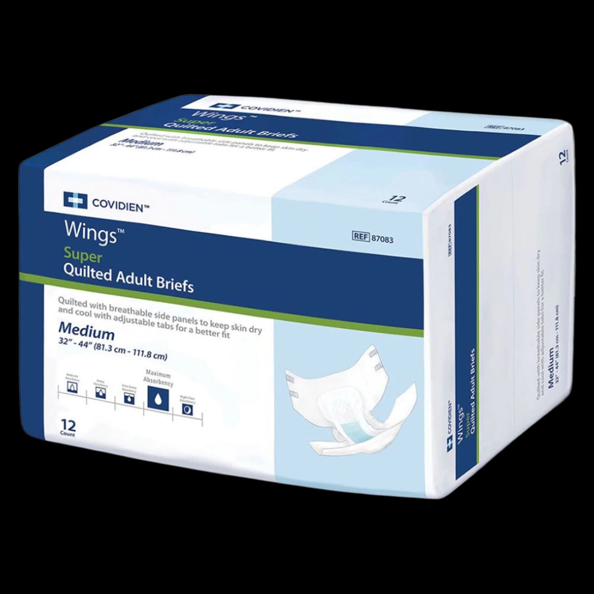 Cardinal Health Wings Super Incontinence Brief, Unisex, XL (59-64" Waist), Heavy Absorbent, Beige, 60/Case