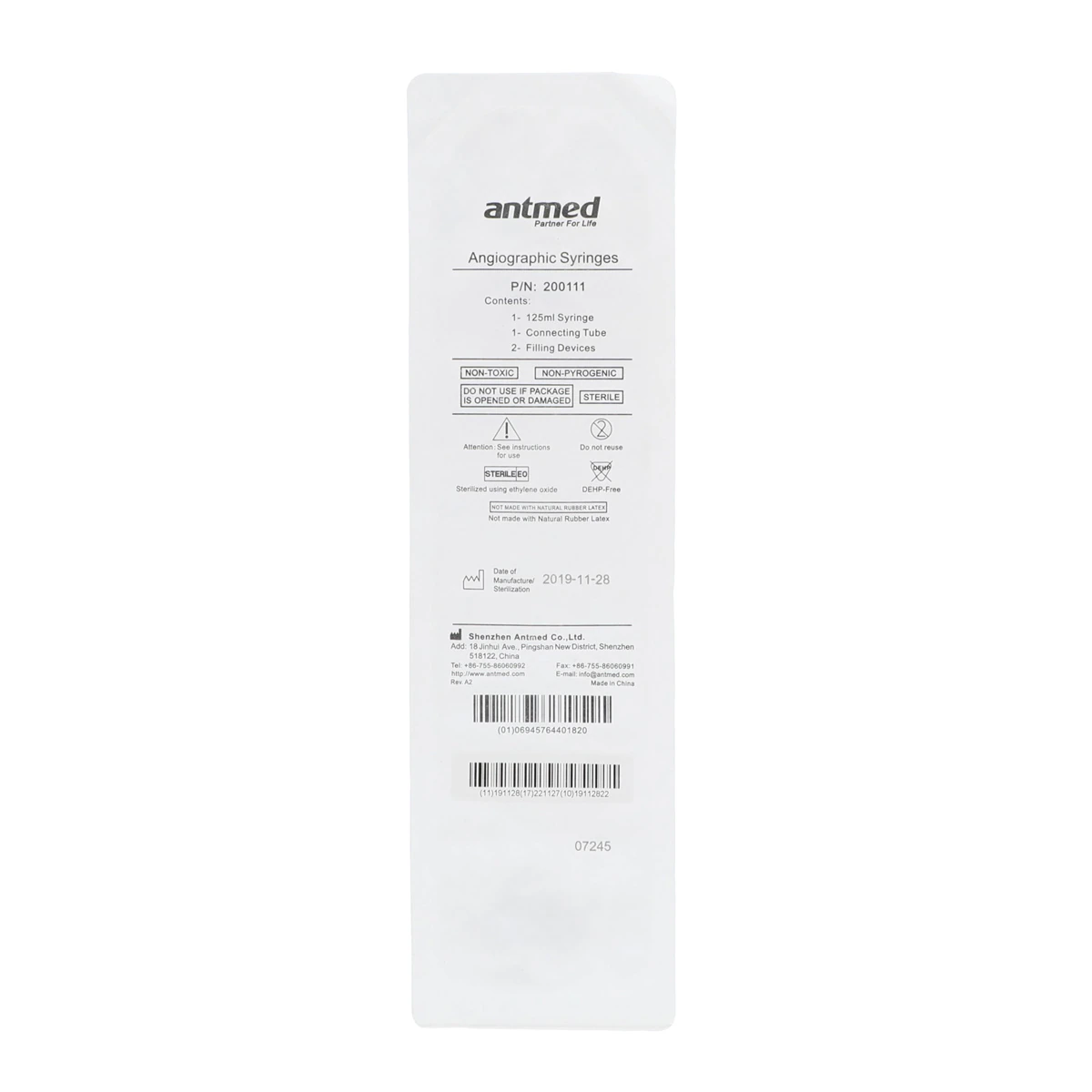 Genus Medical Technologies Contrast Delivery Syringe Kit with 60" Coiled Tubing, 50/Case