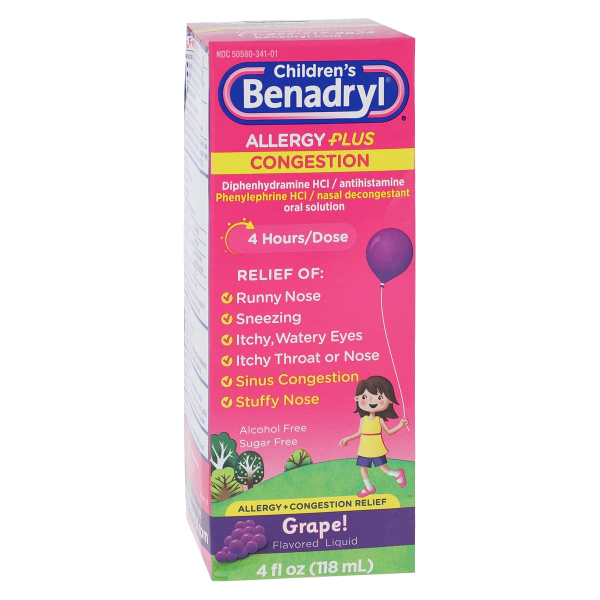 Benadryl Children's Allergy Liquid, Grape, 12.5 mg/5 mL, 4 oz Bottle