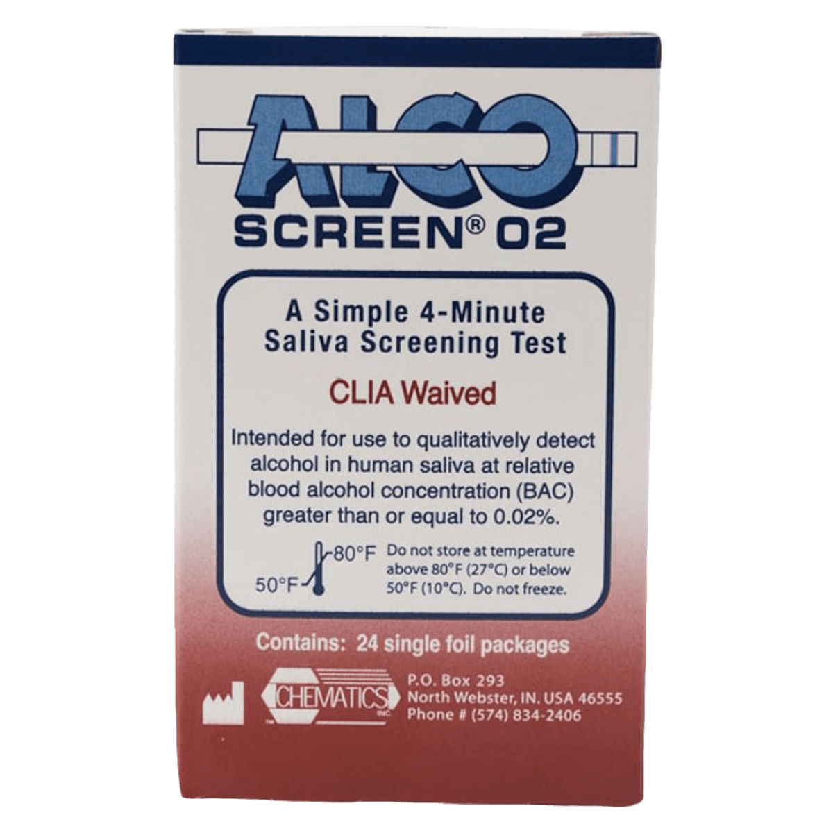 Alco-Screen 02 Saliva Alcohol Test Strips, CLIA Waived, DOT Approved, 0.02% BAC, 24/Box