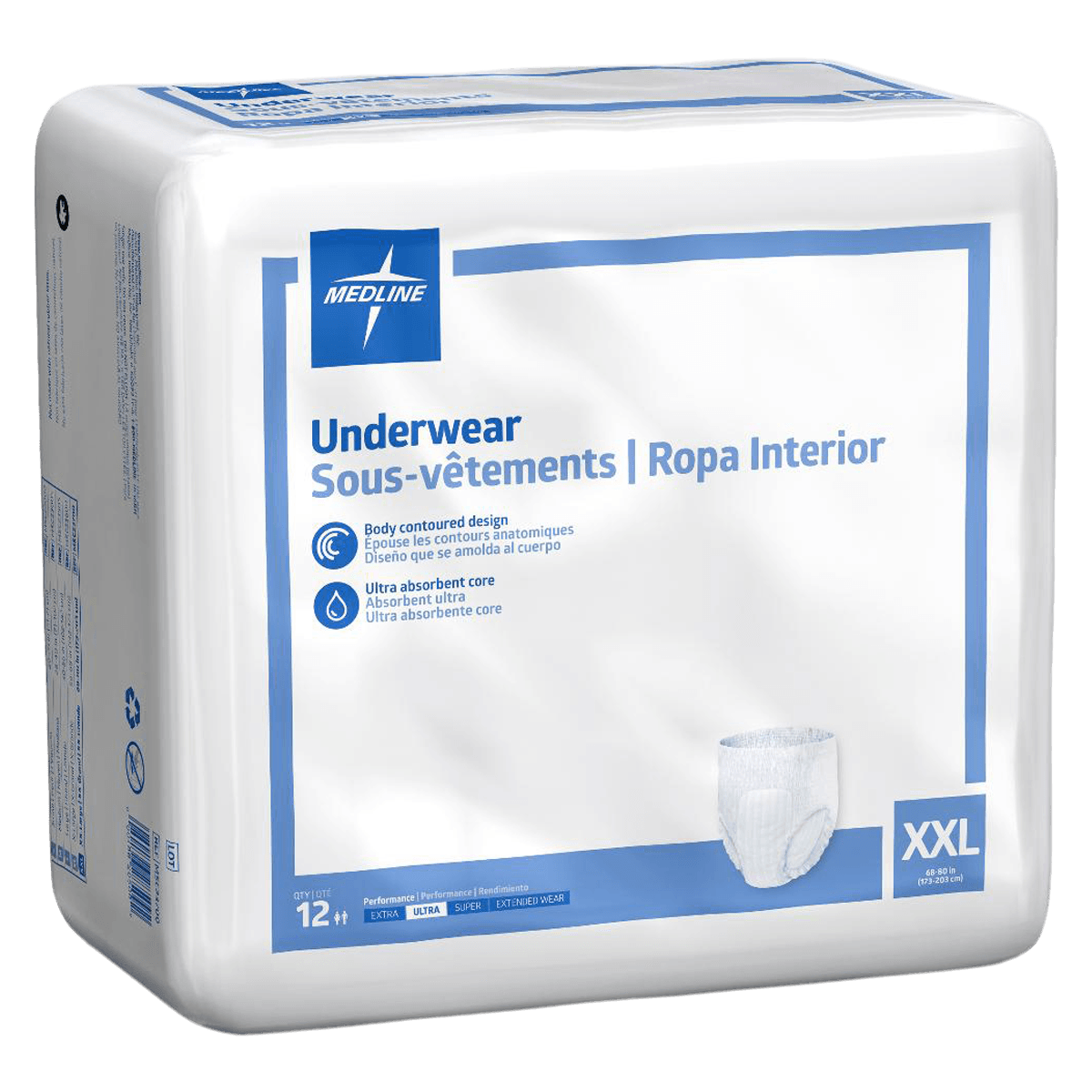 Protection Plus Classic Protective Underwear, Unisex Adult, 2XL (68-80"), Moderate Absorbency, White, Pull-Up, 48/Ca