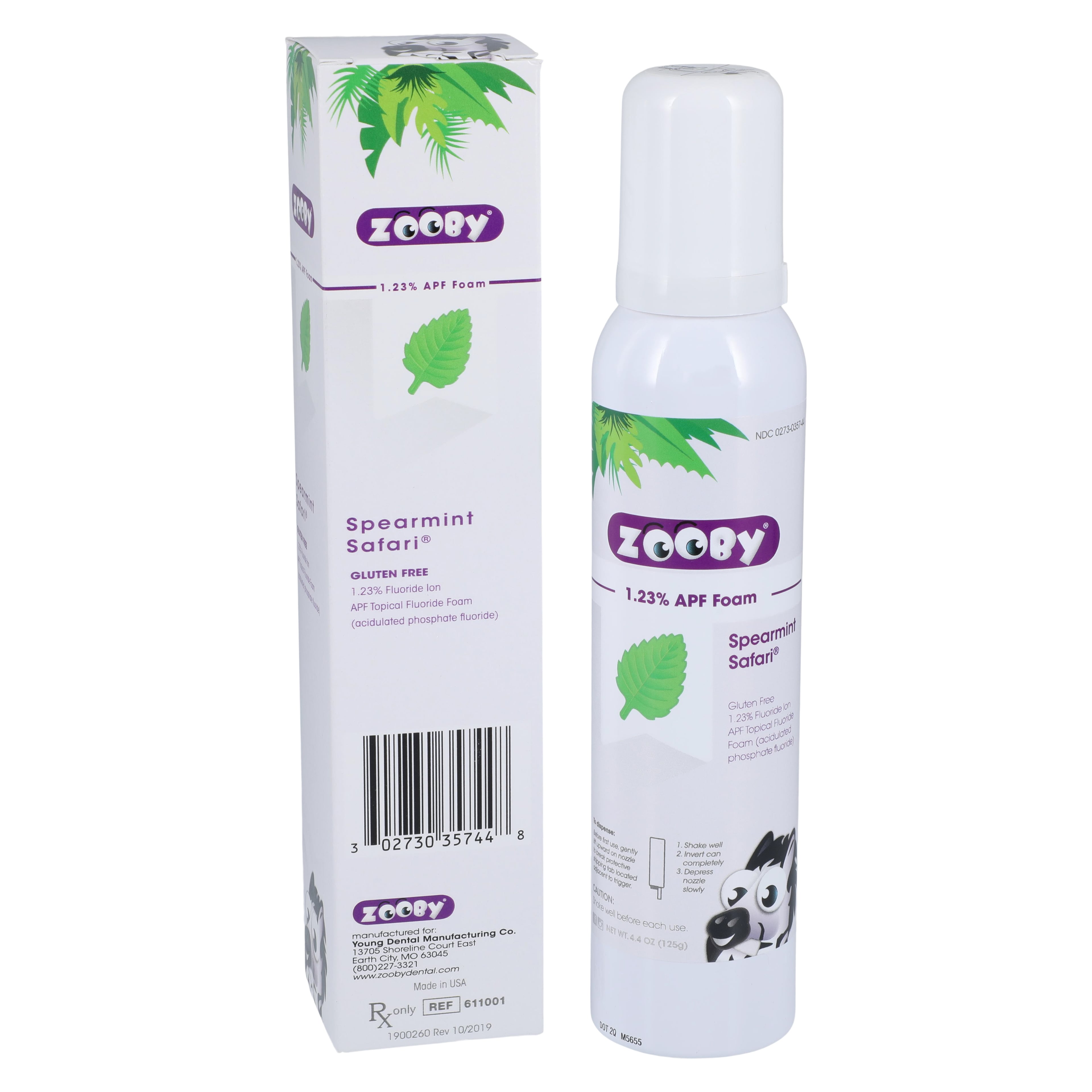 Zooby Fluoride Foam, 1.23% APF, Spearmint Safari, 4.4 oz Can, 1/Pk, 611001