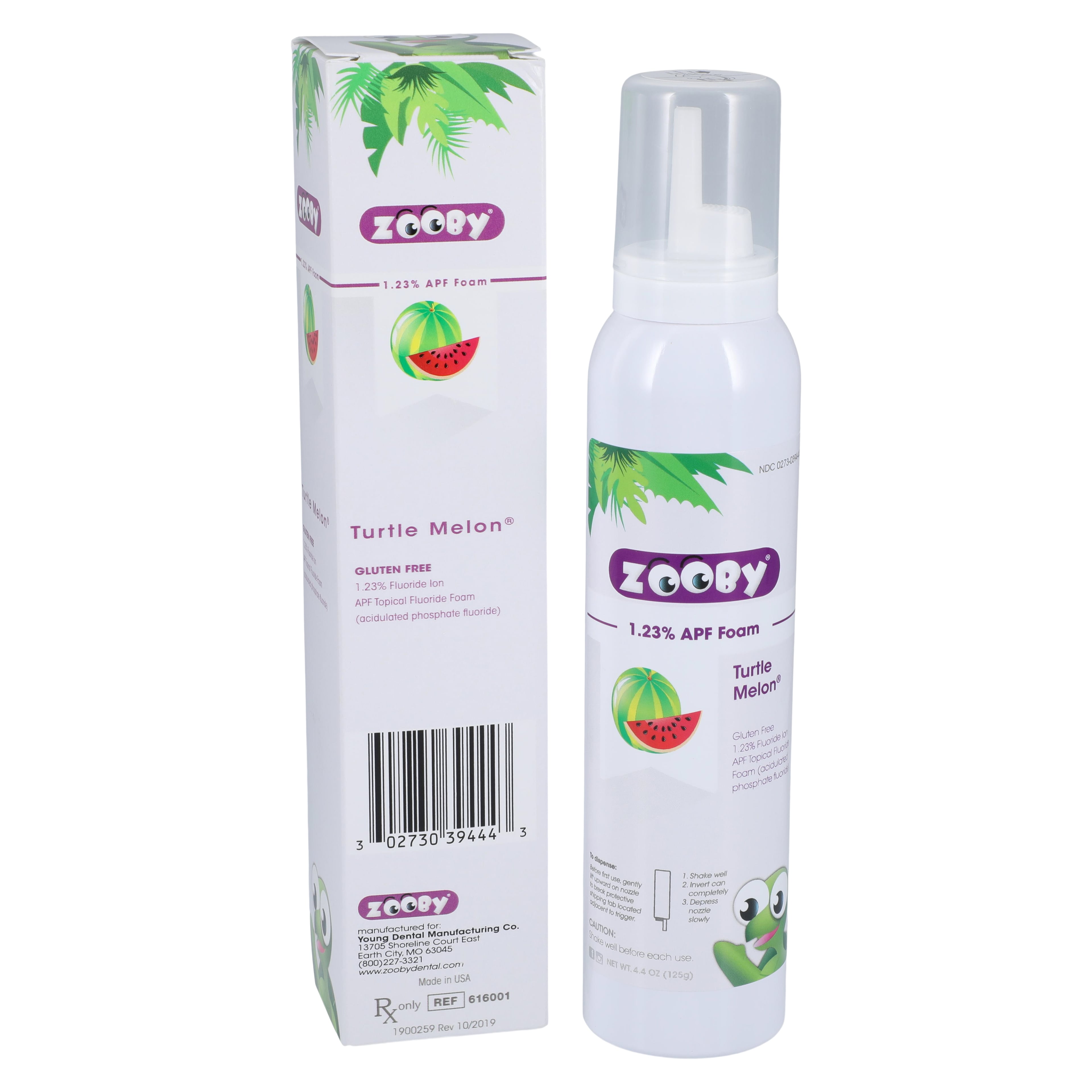 Zooby Fluoride Foam, 1.23% APF, Turtle Melon, 4.4 oz Can, 1/Pk, 616001