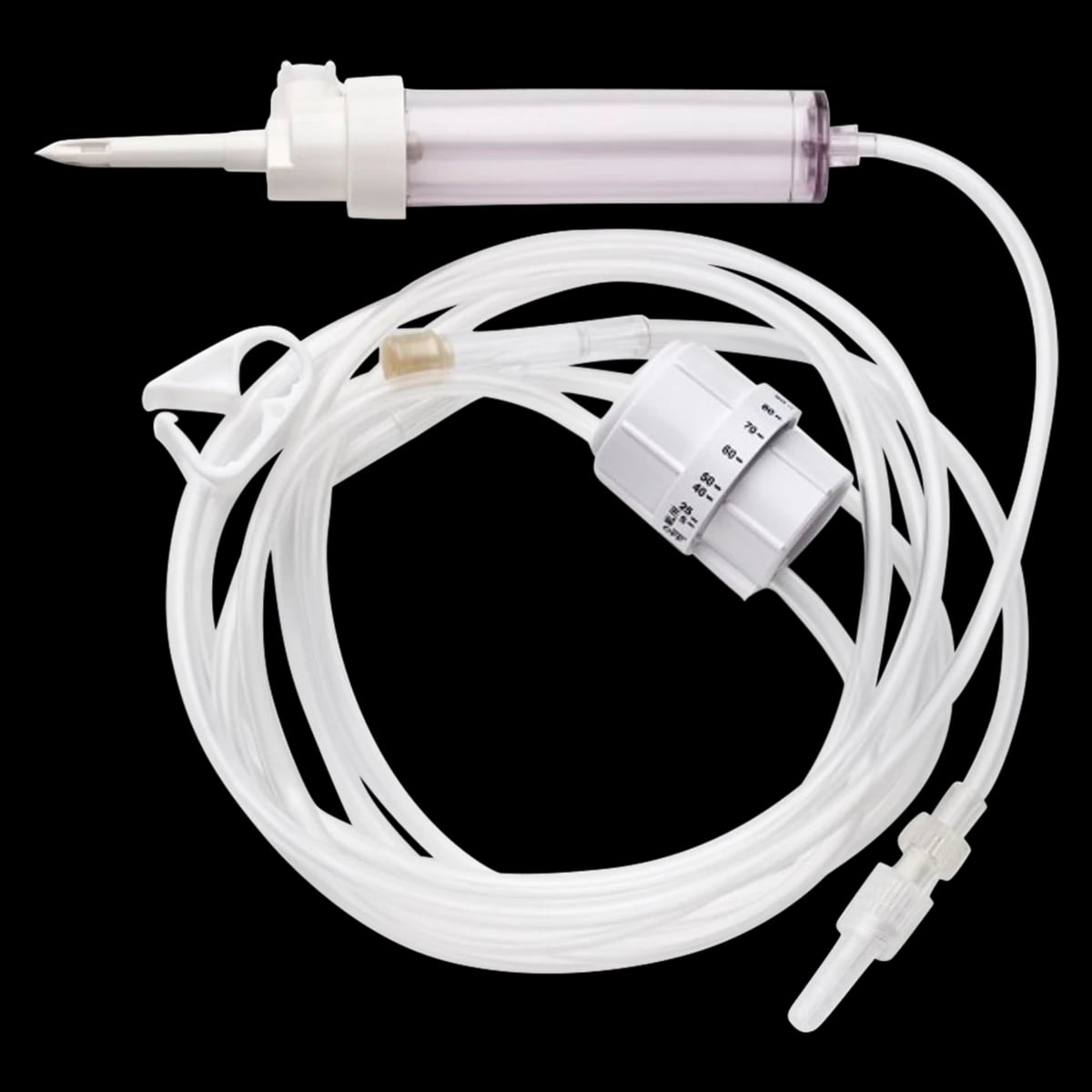 IV Set 84" w/Rate Control, 20 Drops/mL, Rotating Male Luer Lock, Non-DEHP, Latex-Free, 50/Case