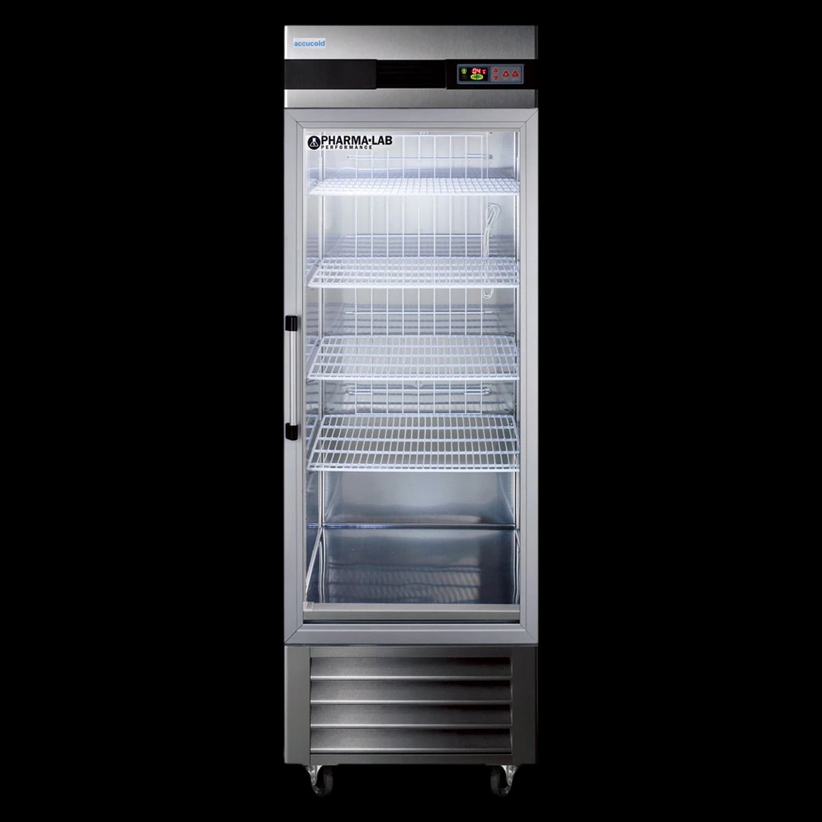 Accucold Laboratory Refrigerator, 23 Cu Ft, Glass Door, Right Hinge, 2 to 10C, Automatic Defrost