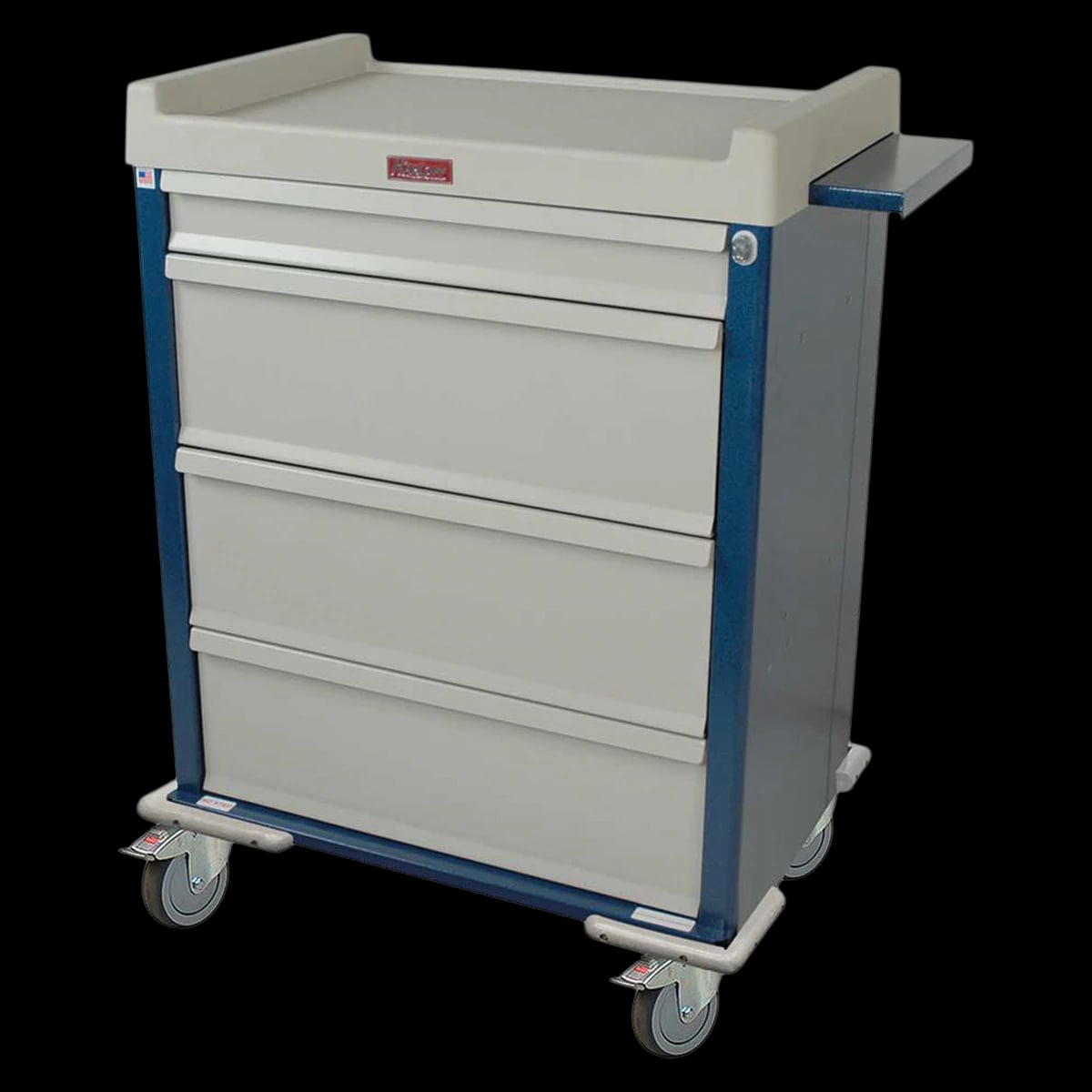 Harloff Standard Medication Cart, 4 Drawer, Key Lock, 36x23.5x45.75", 5" Casters