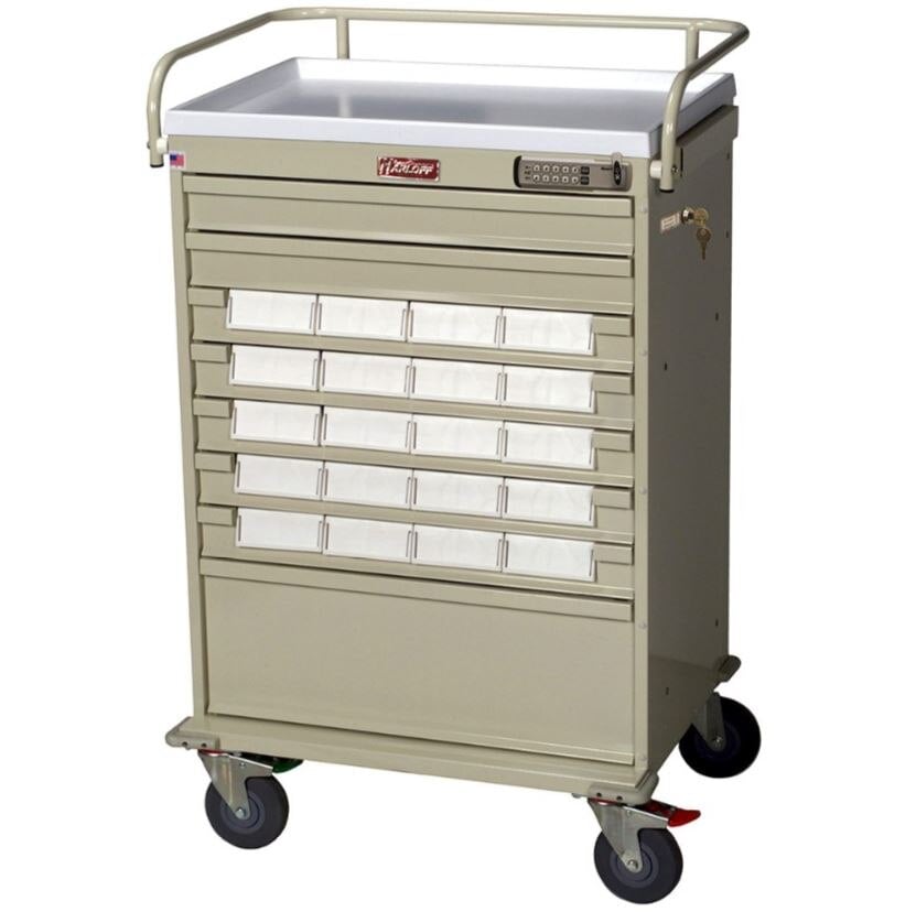 Harloff Value Med-Bin Cart, 8 Drawer, Push Lock, 29.5x22.5x46.75", 5" Swivel Casters