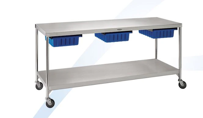 Pedigo Central Supply Table with Casters, 72" x 24" x 34", 4" Swivel Casters