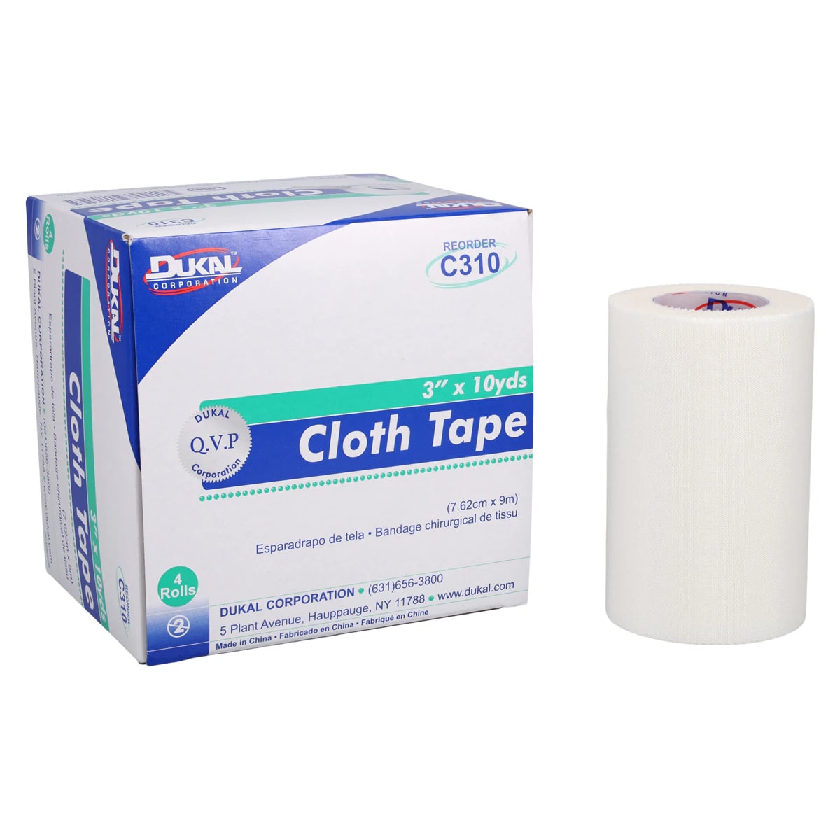 Dukal Surgical Tape Cloth, White, 3" x 10 yds, Non-Sterile, 4/Box