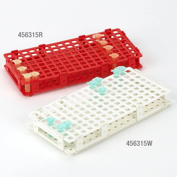 Globe Scientific Microcentrifuge Tube Rack, Polypropylene, 1.5-2.0 mL, 128 Place, White, Autoclavable, Snap-Together