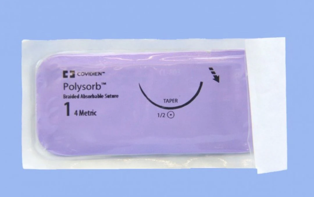 Medtronic Polysorb Absorbable Suture, Size 1, 30" Length, GS-22 Taper Point 1/2 Circle 27mm, Undyed, 36/Case