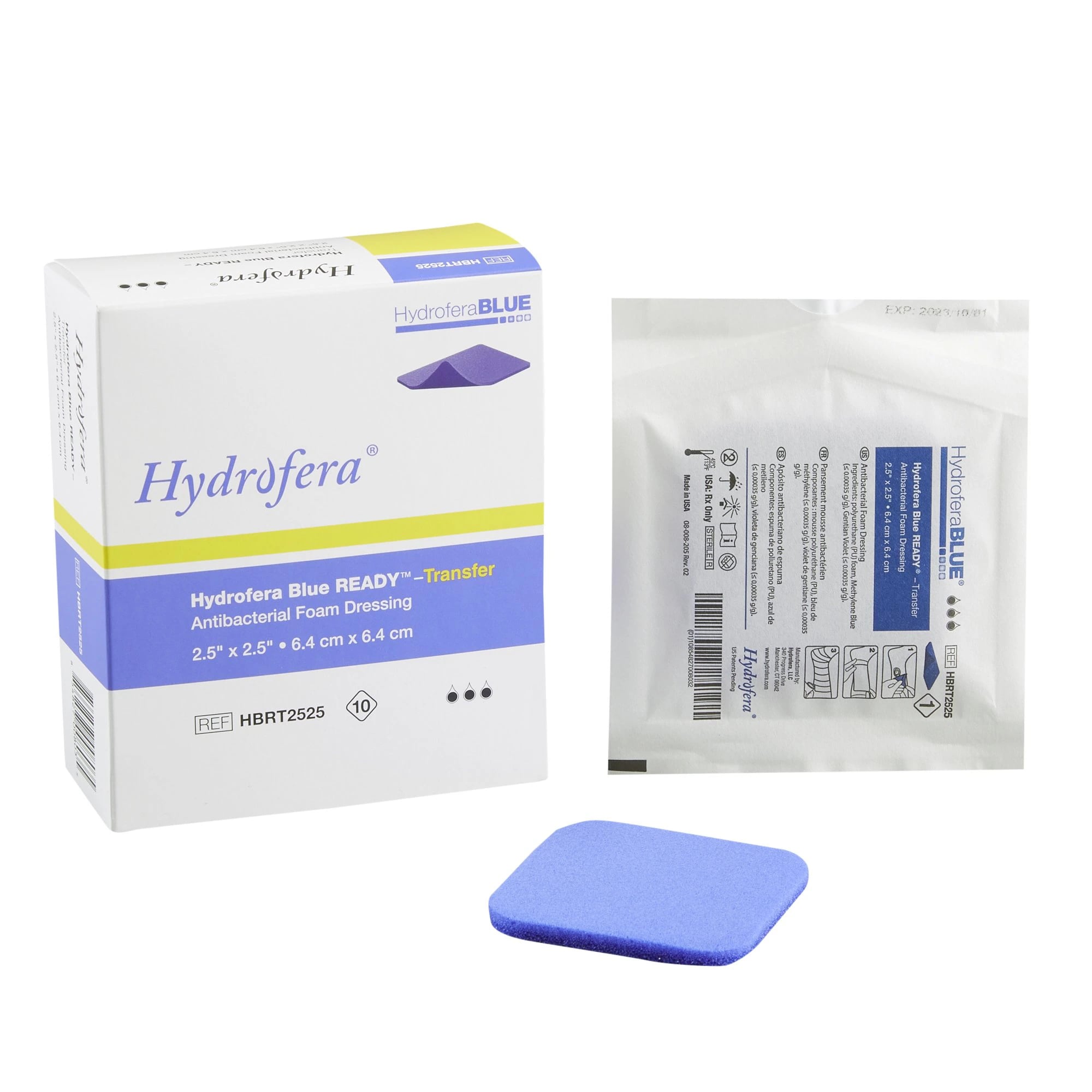 Hydrofera Blue Ready PVA Foam Wound Dressing, 2.5 x 2.5 in, Sterile, Blue, Absorbent, Latex-Free