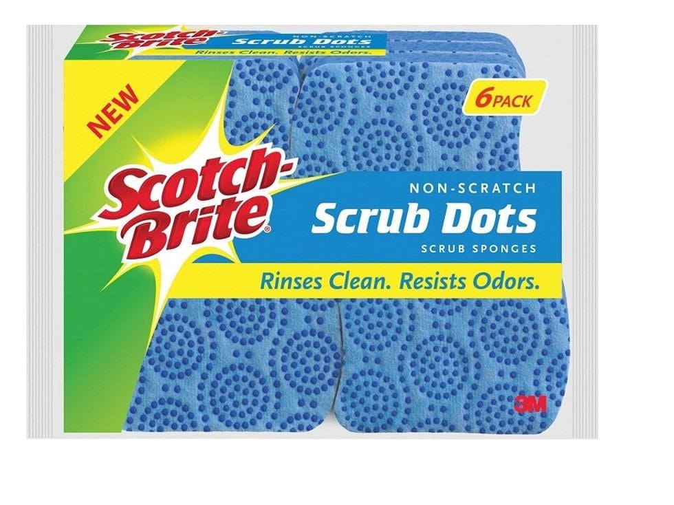 Scotch-Brite Scrub Dots Non-Scratch Sponge, 4.8 x 6.5 x 2.5 inches, 6/Pack