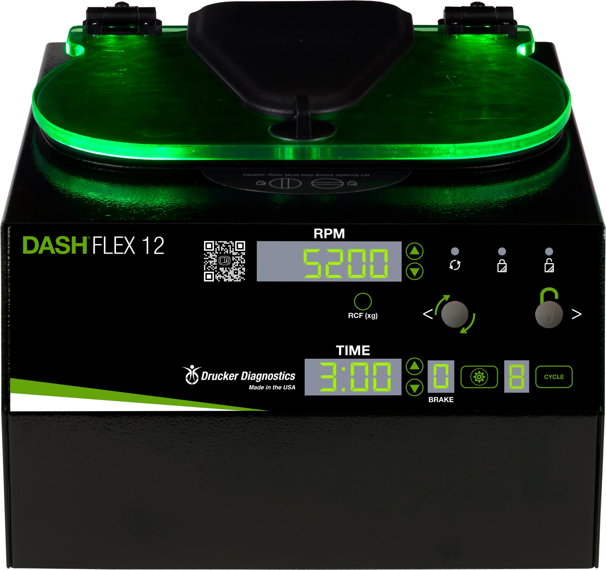Drucker Diagnostics Dash Flex 12 Digital Benchtop Centrifuge, 12 x 3-10 mL, 5200 RPM, Horizontal Rotor