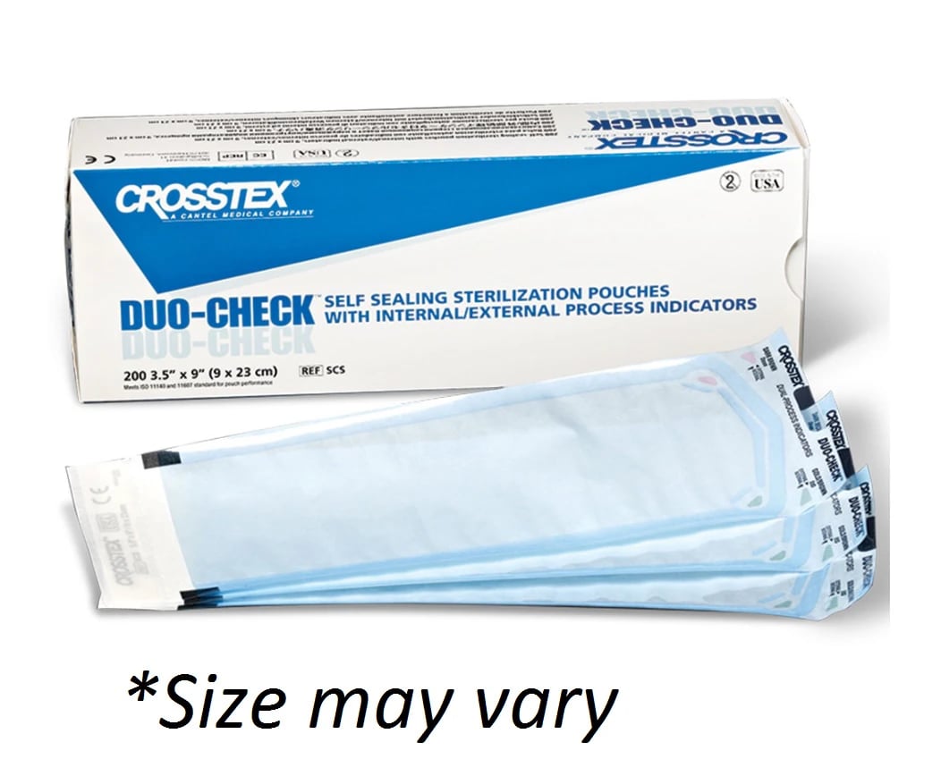 Crosstex Duo-Check Self-Seal Sterilization Pouches, 5.25" x 15", Blue Tint, 200/Box, 10 Boxes/Case, SCL515