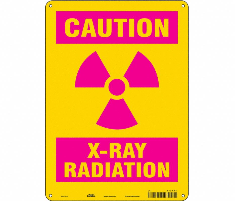 Caution X-Ray Radiation Sign, Vinyl, 14" x 10", Adhesive Surface, Non-Retroreflective