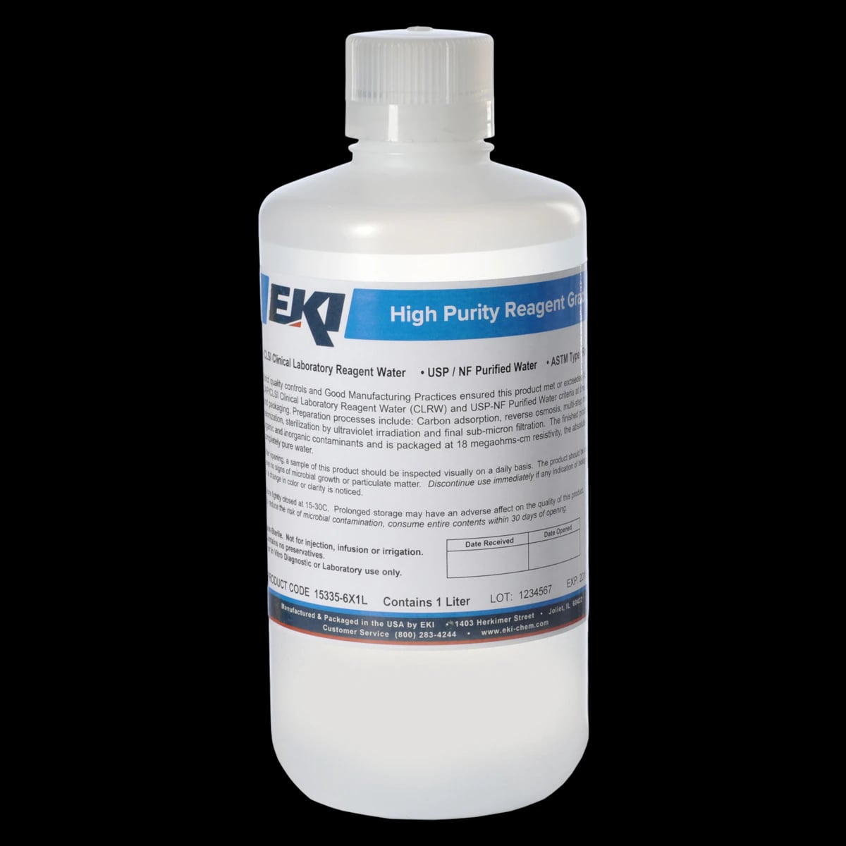 Ek Industries High Purity Deionized Water, 1L Bottle, 6/Case