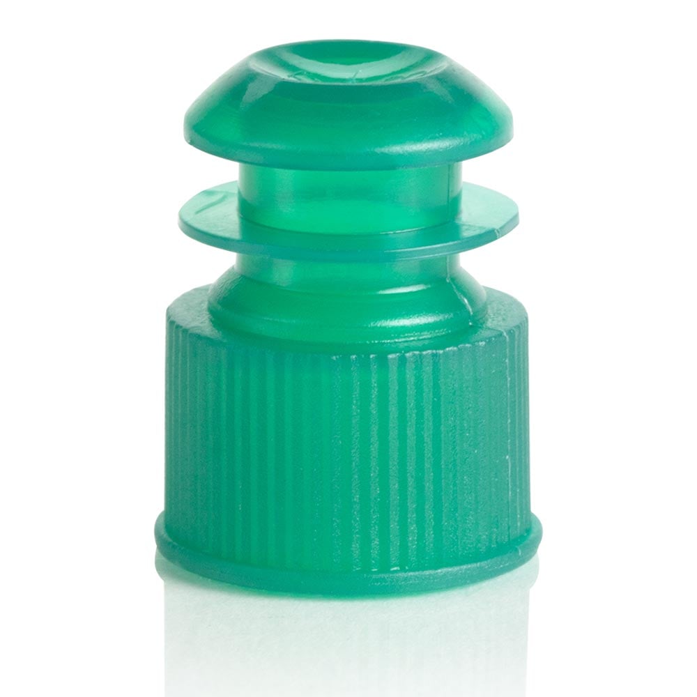 Globe Scientific CapTrack CT2/CR1 Flange Plug Cap, Green, 13mm, 1000/Bag