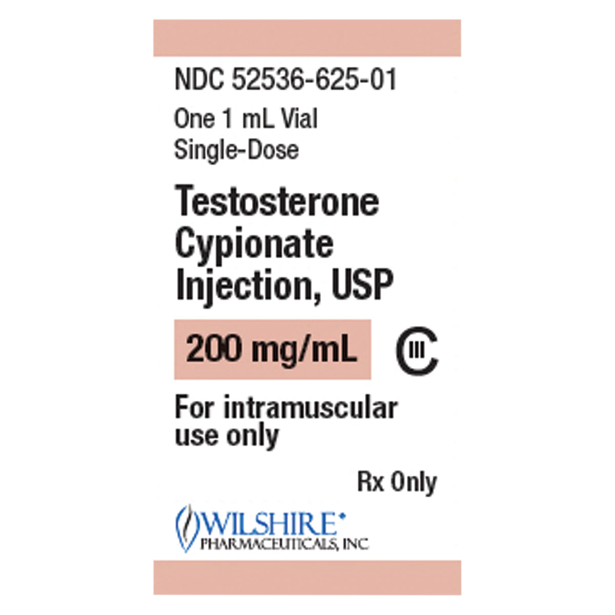 Testosterone Cypionate Injection 200mg/mL SDV 1mL Each, Wilshire Pharmaceuticals