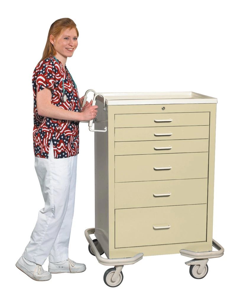 Alimed Procedure Cart, 6 Drawer, Key Lock, 25x32x46-1/4" with 5" Swivel Casters