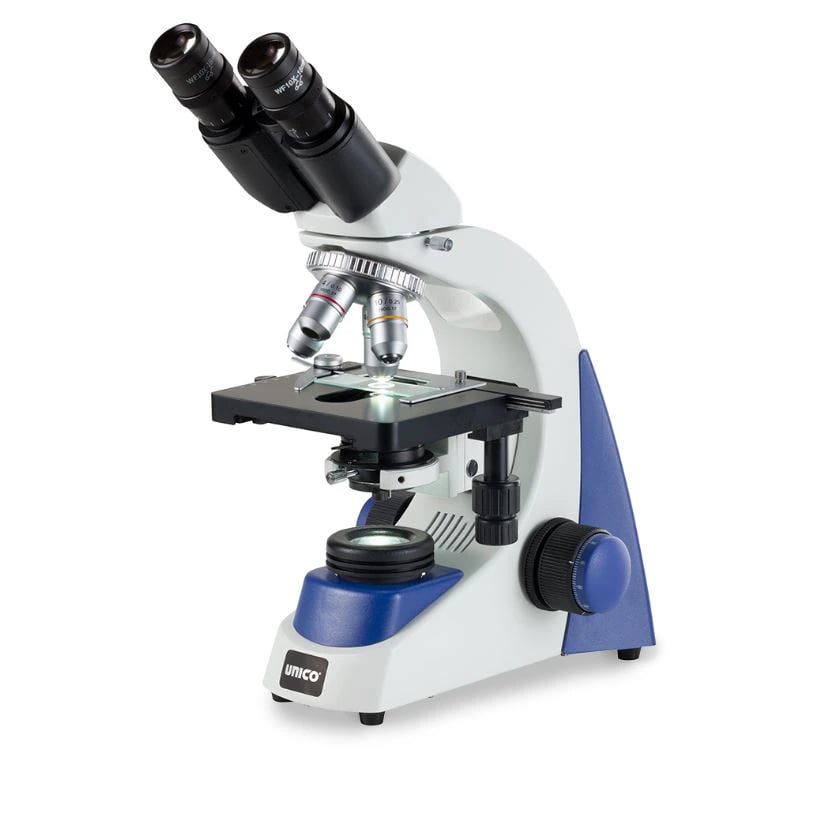 Unico Binocular Compound Microscope, Mechanical Stage, Plan 4/10/40/100X Objectives, 10X Widefield Eyepieces