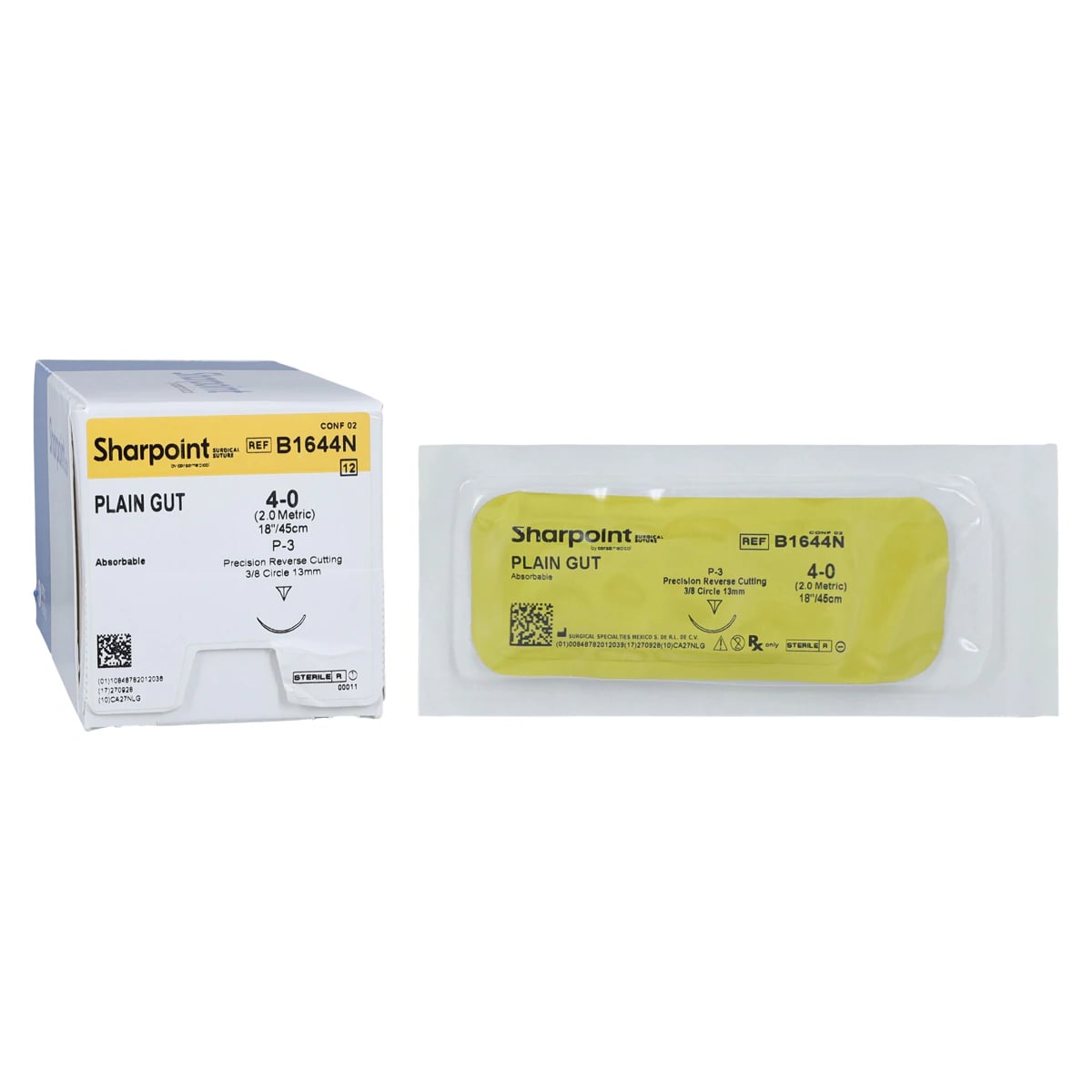 Sharpoint Plus Plain Gut Suture, 4-0, 18" (45cm), Reverse Cutting, 1/2 Circle 26mm, Natural, 12/Box