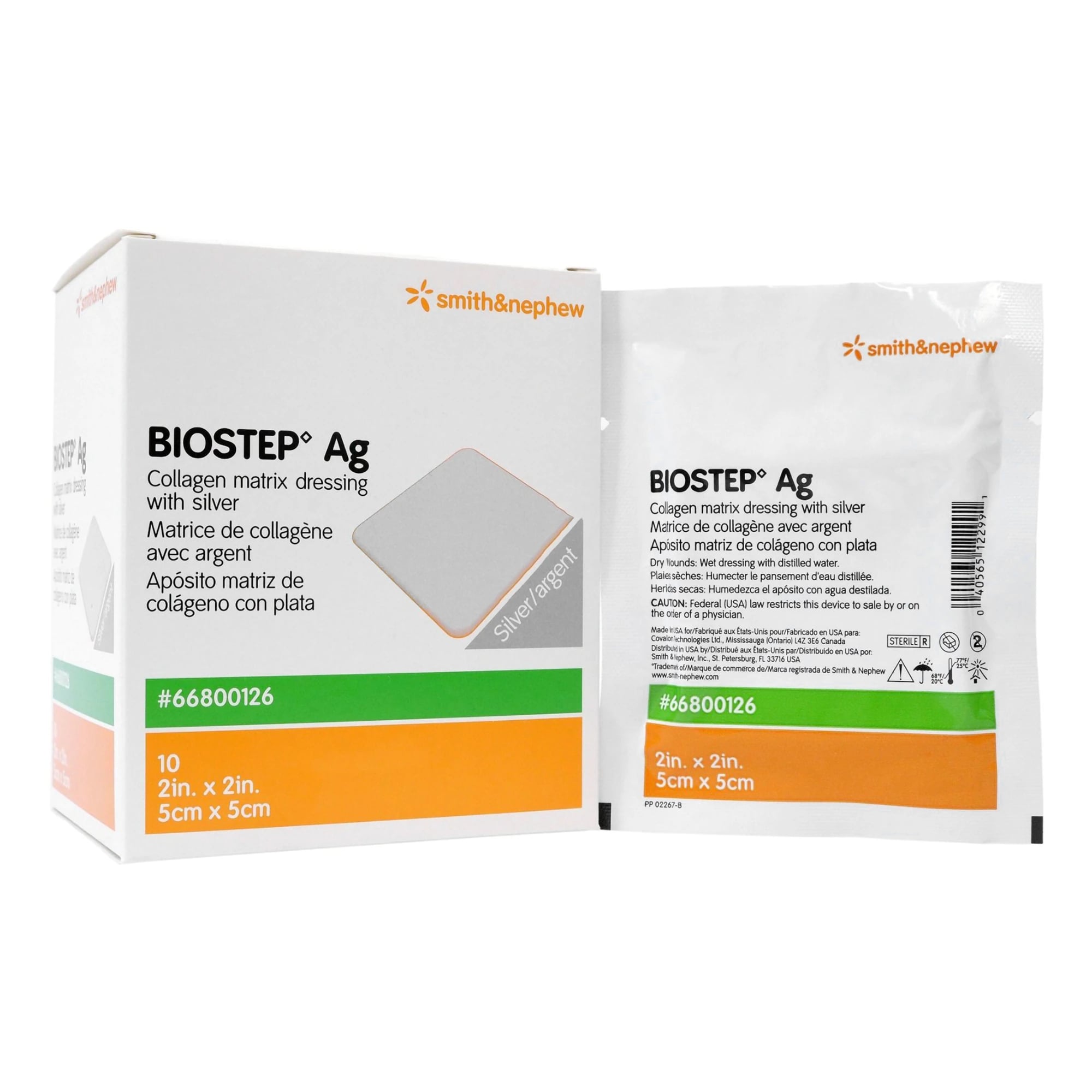 Smith & Nephew BioStep Ag Collagen Wound Dressing, 2" x 2", Sterile, White