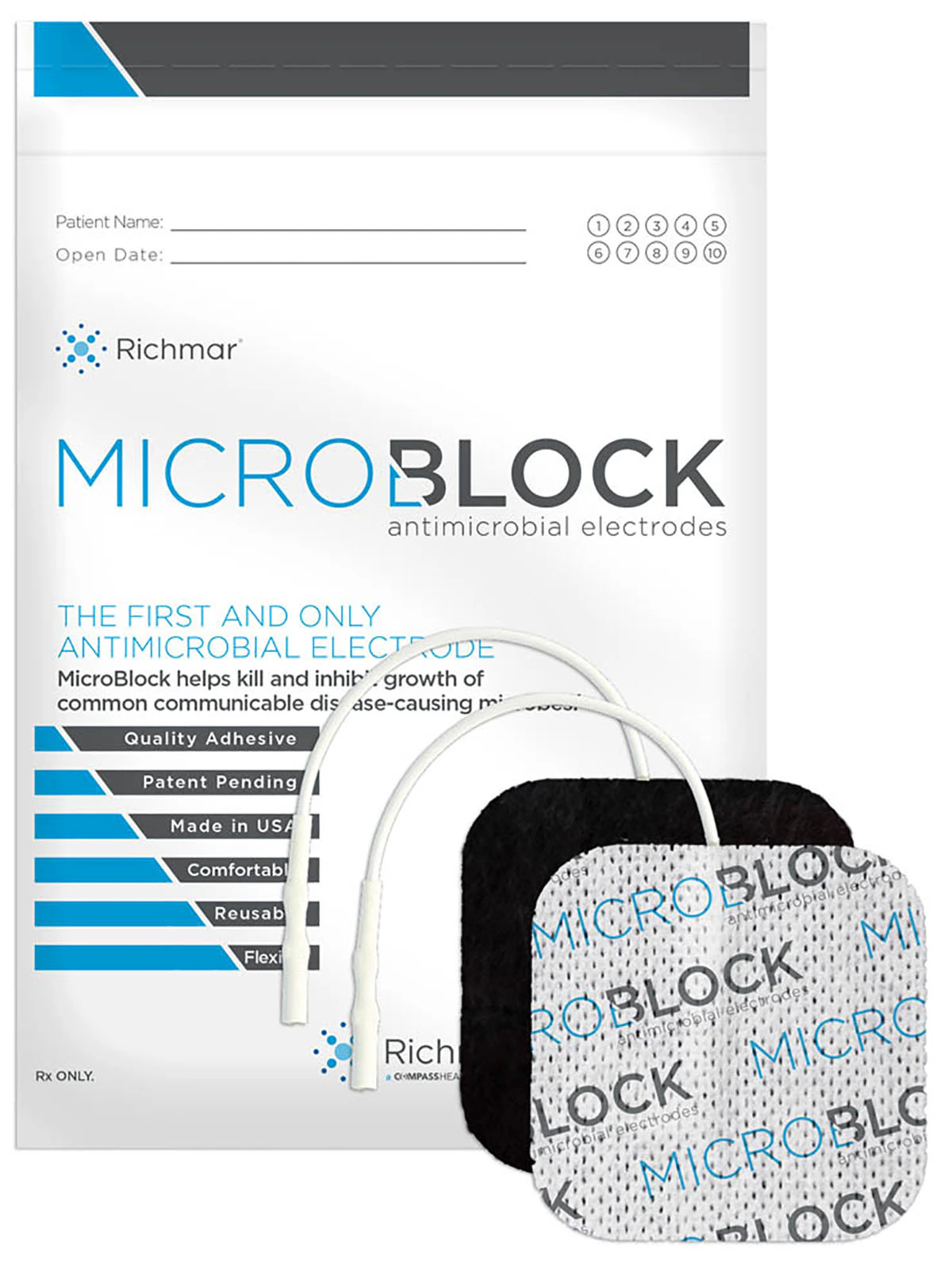 Richmar Antimicrobial Electrotherapy Electrode, 2" x 2", 40/Bag