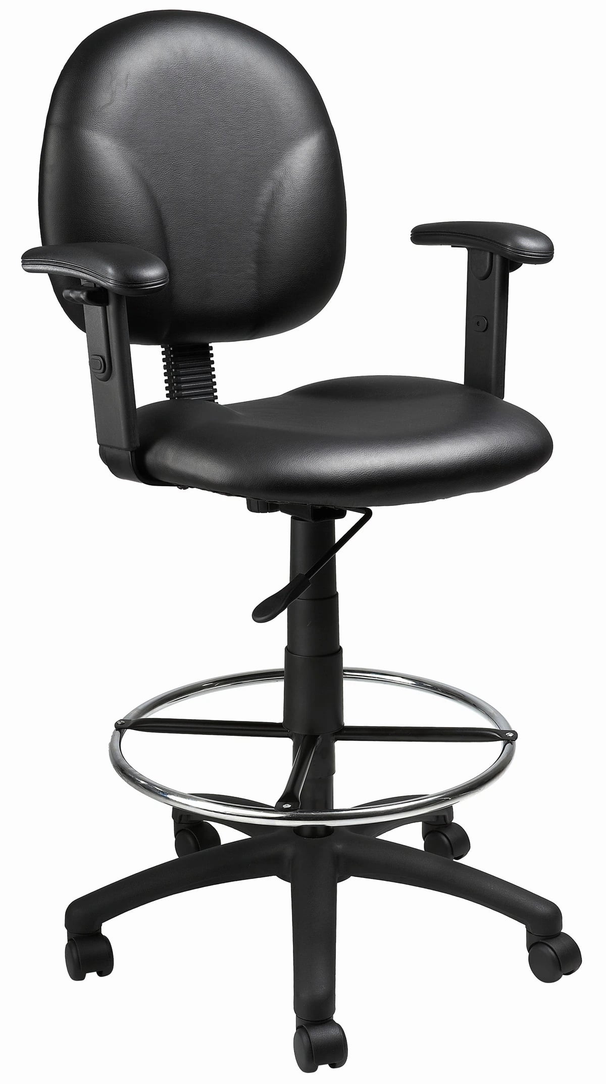 Boss Office Products Drafting Stool with Footring, 2" Casters, 25" x 25" Base, Seat Height 41.5"-49.5", Each